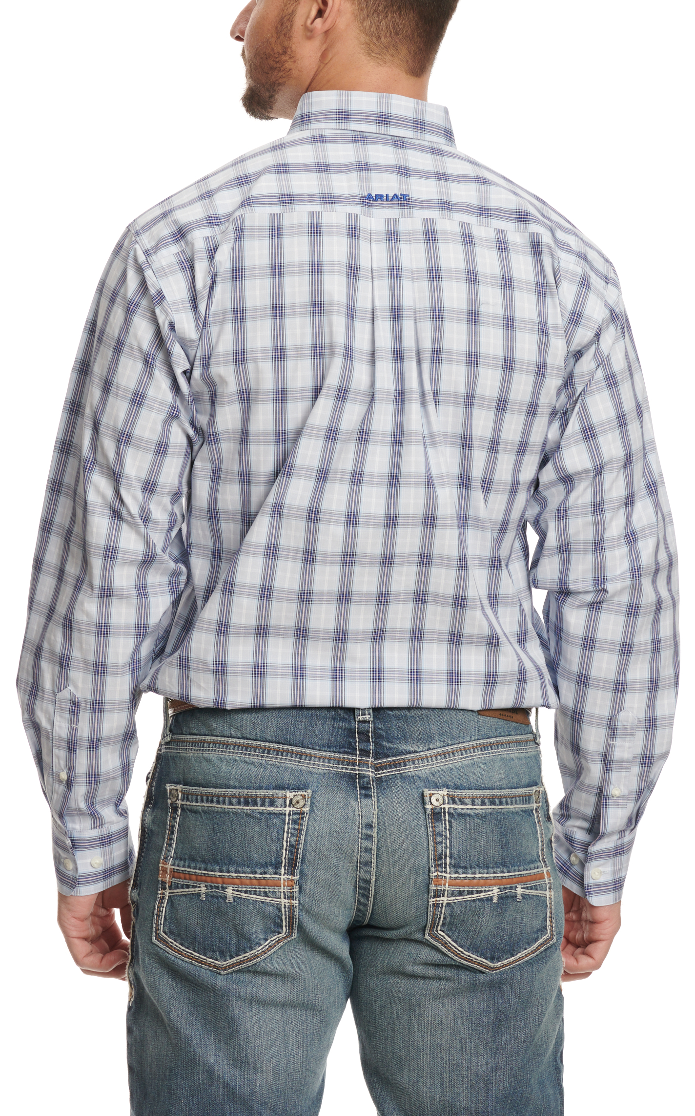 Ariat Pro Series Men's River Navy Plaid Western Shirt - Image 1