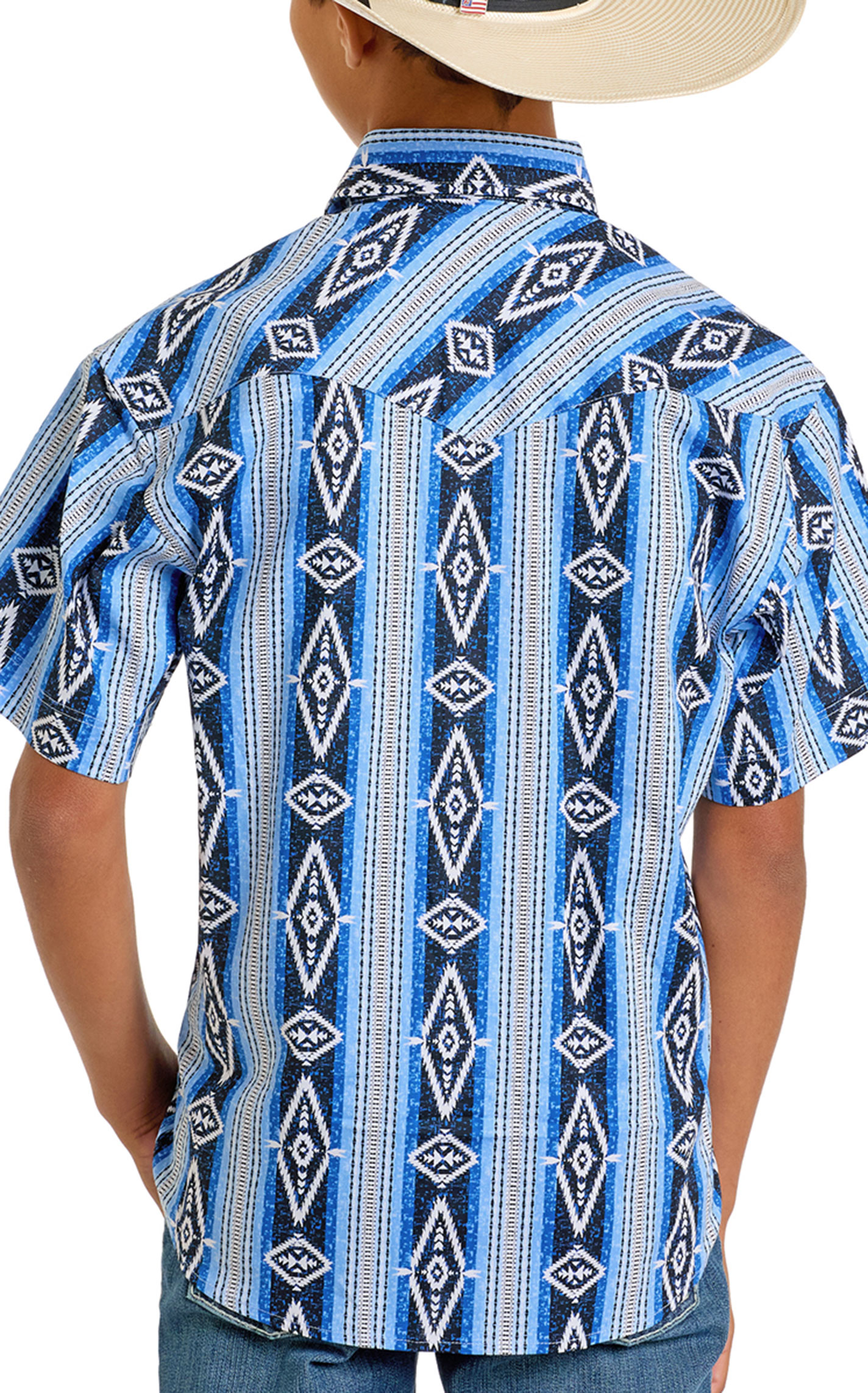 Rock & Roll Denim Boy's Electric Blue Stripe & Aztec Print Western Shirt - Image 1