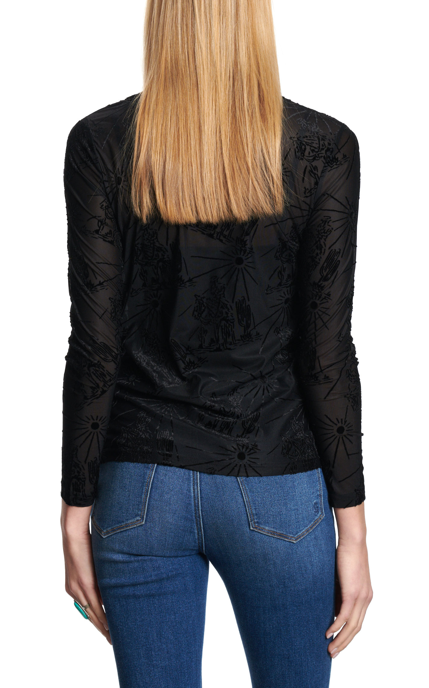 Marigold Kiss Women's Black Sunshine & Cowboys Mesh Top - Image 1