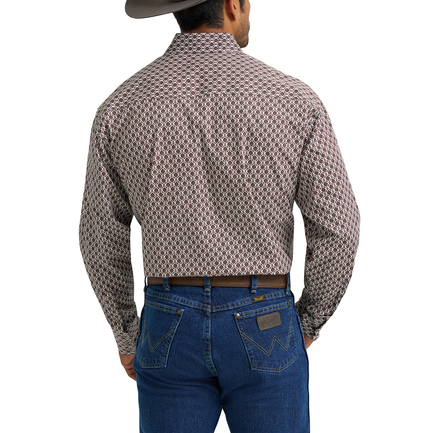 George Strait Men's Brown & Cream Geo Print Western Shirt - Image 1