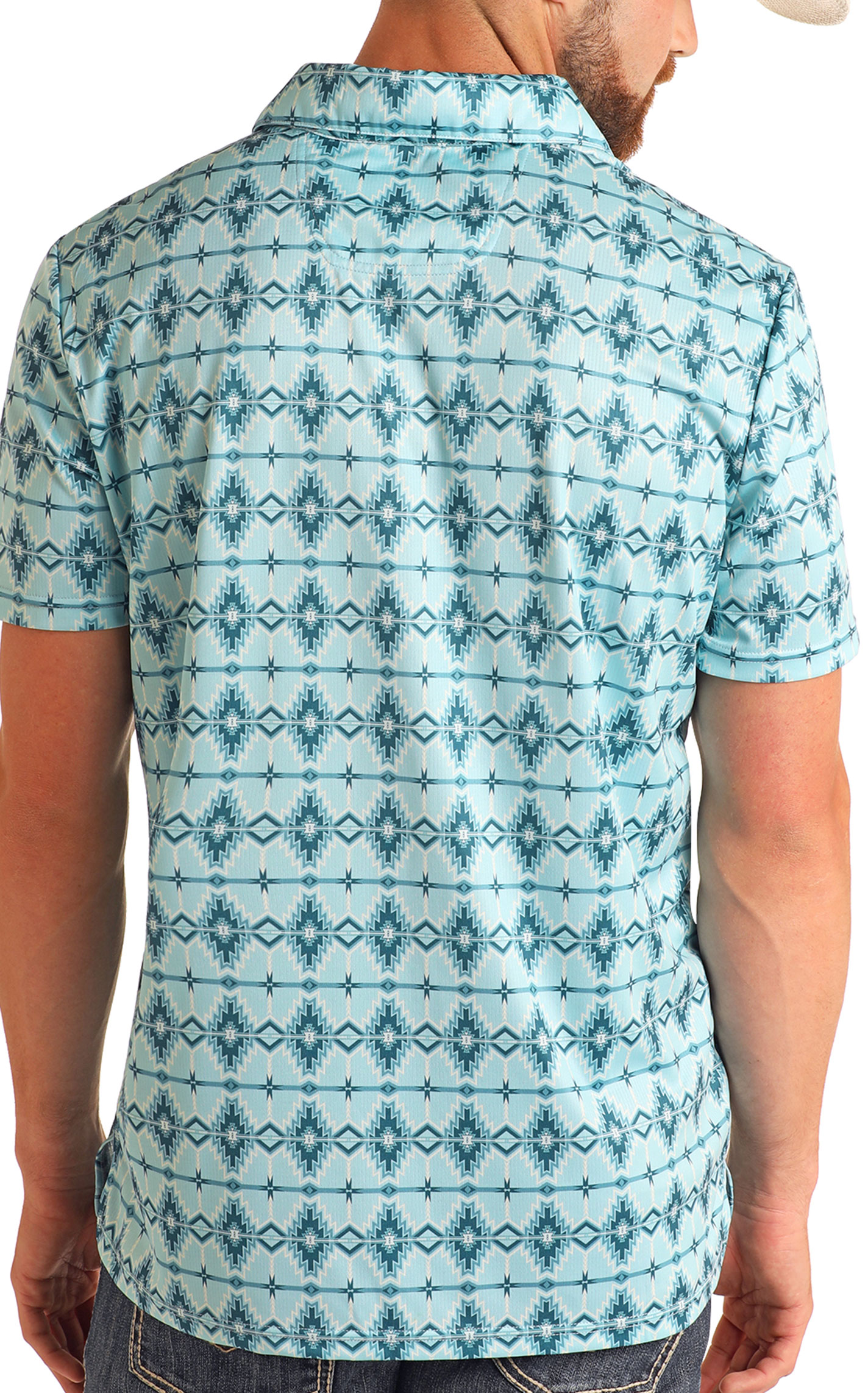 Rock & Roll Denim Men's Aqua Aztec Polo  - Image 1