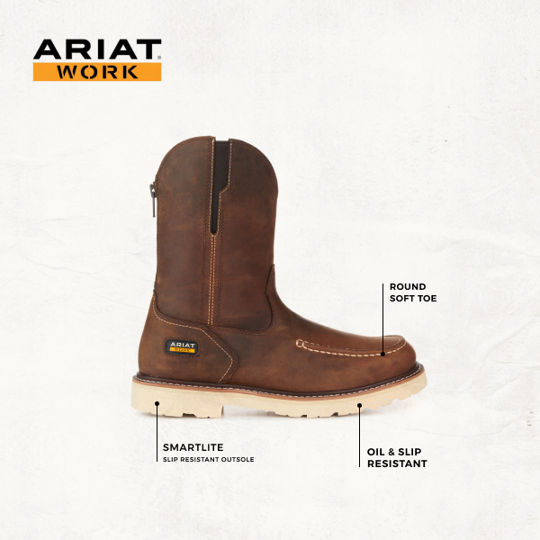 Ariat Men's Distressed Brown Rebar Lift Moc Soft Toe Work Boots - Image 1