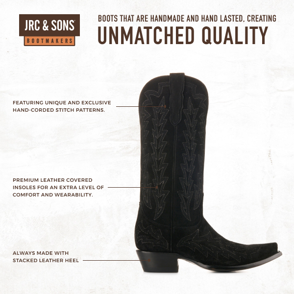 JRC & Sons Women’s McClain Black Water-Resistant Suede Snip Toe Tall Cowboy Boots - Image 1