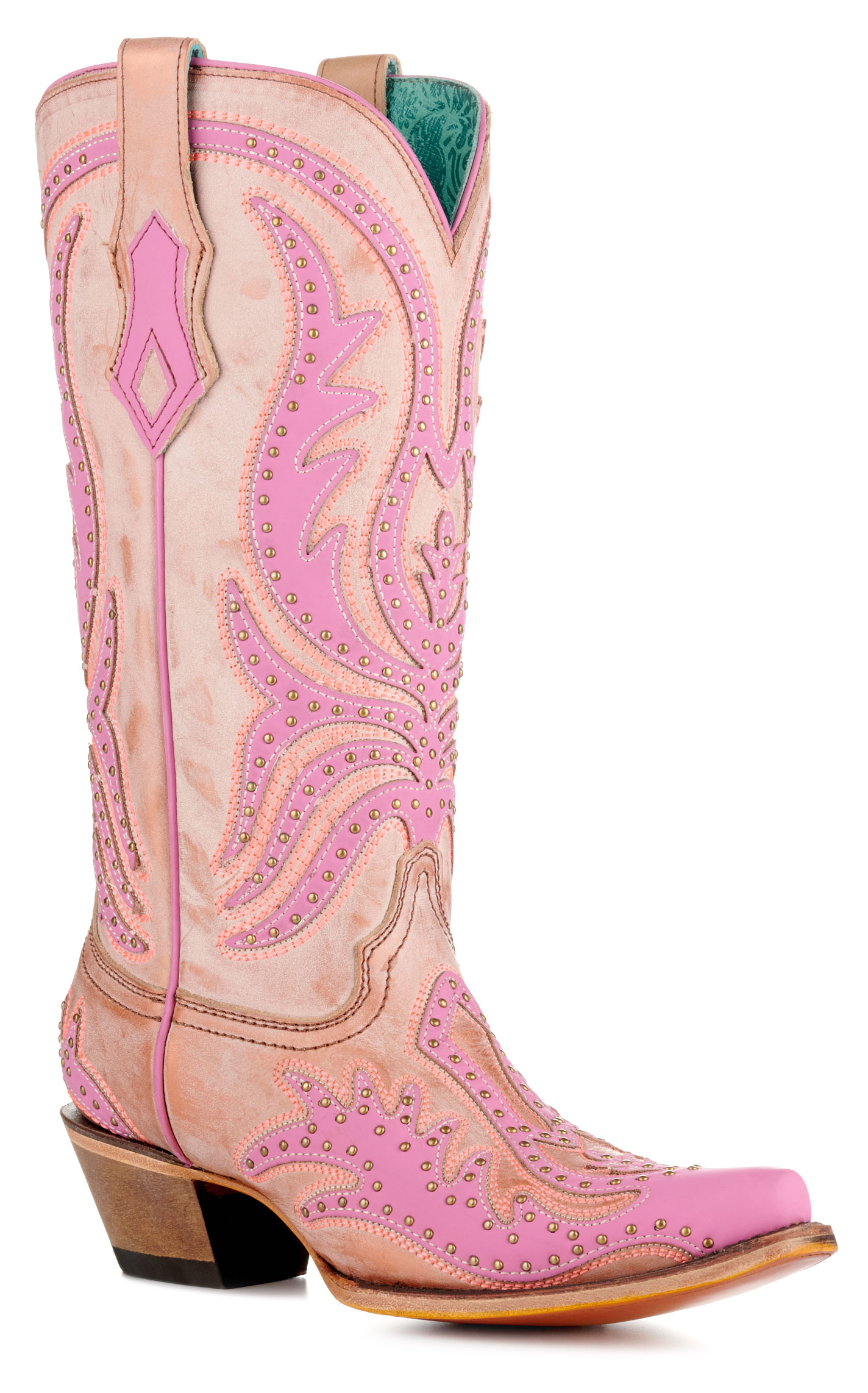 Corral Women's Light Pink with Hot Pink Overlay Black Light Snip Toe Cowboy Boots - Image 1