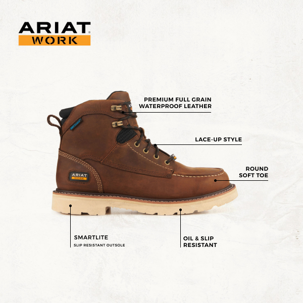 Ariat Men's Rebar Lift Distressed Brown H20 SmartLite Round Toe Lace Up Work Boots - Image 1