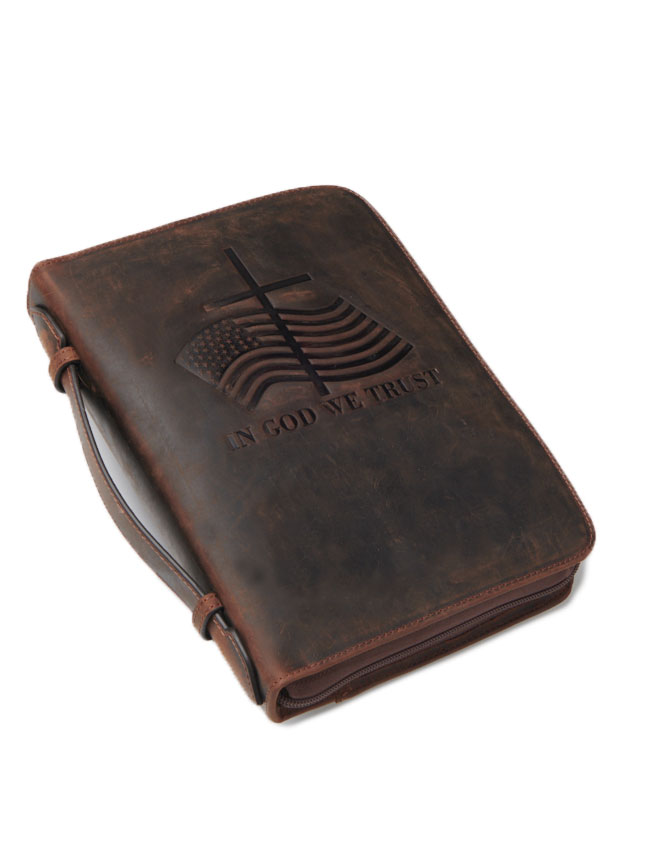 Nocona Brown Leather In God We Trust Bible Cover - Image 1