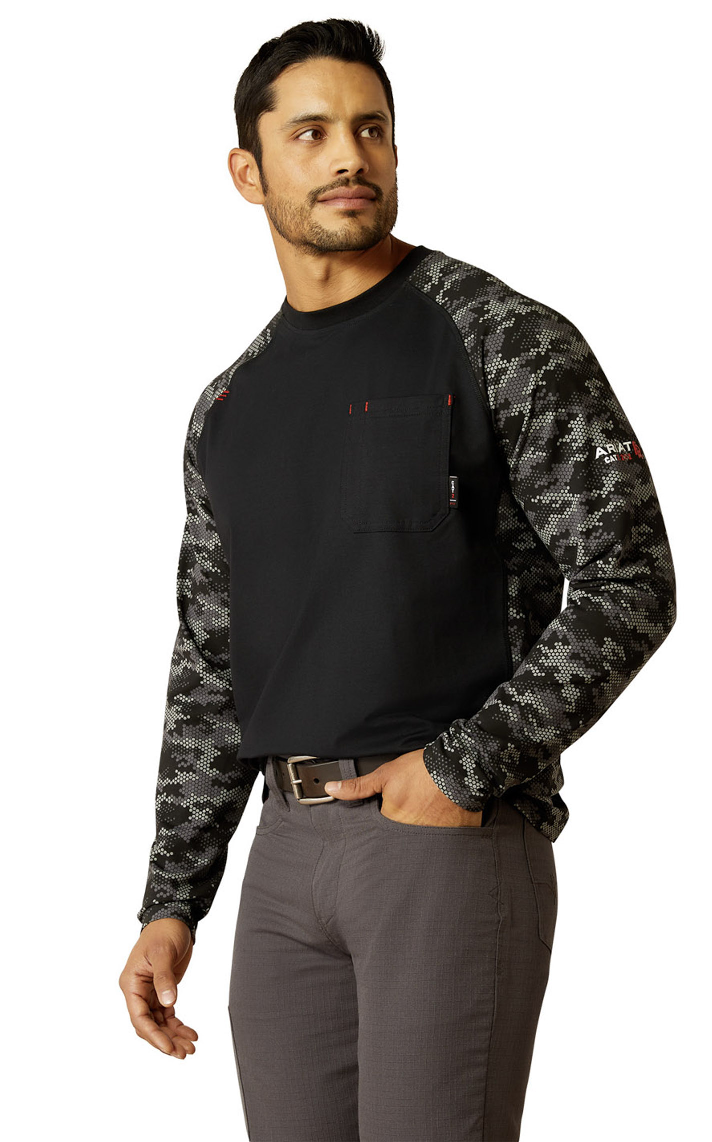 Ariat Men's FR Black & Gray Camo Sleeves Work Shirt - Image 1