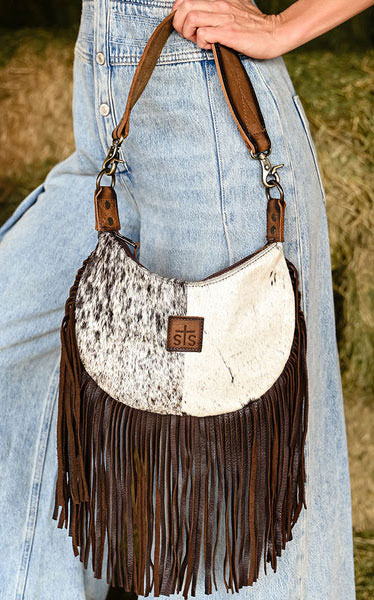 STS Ranchwear Black & White Hair on Hide Nellie Fringe Bag - Image 1