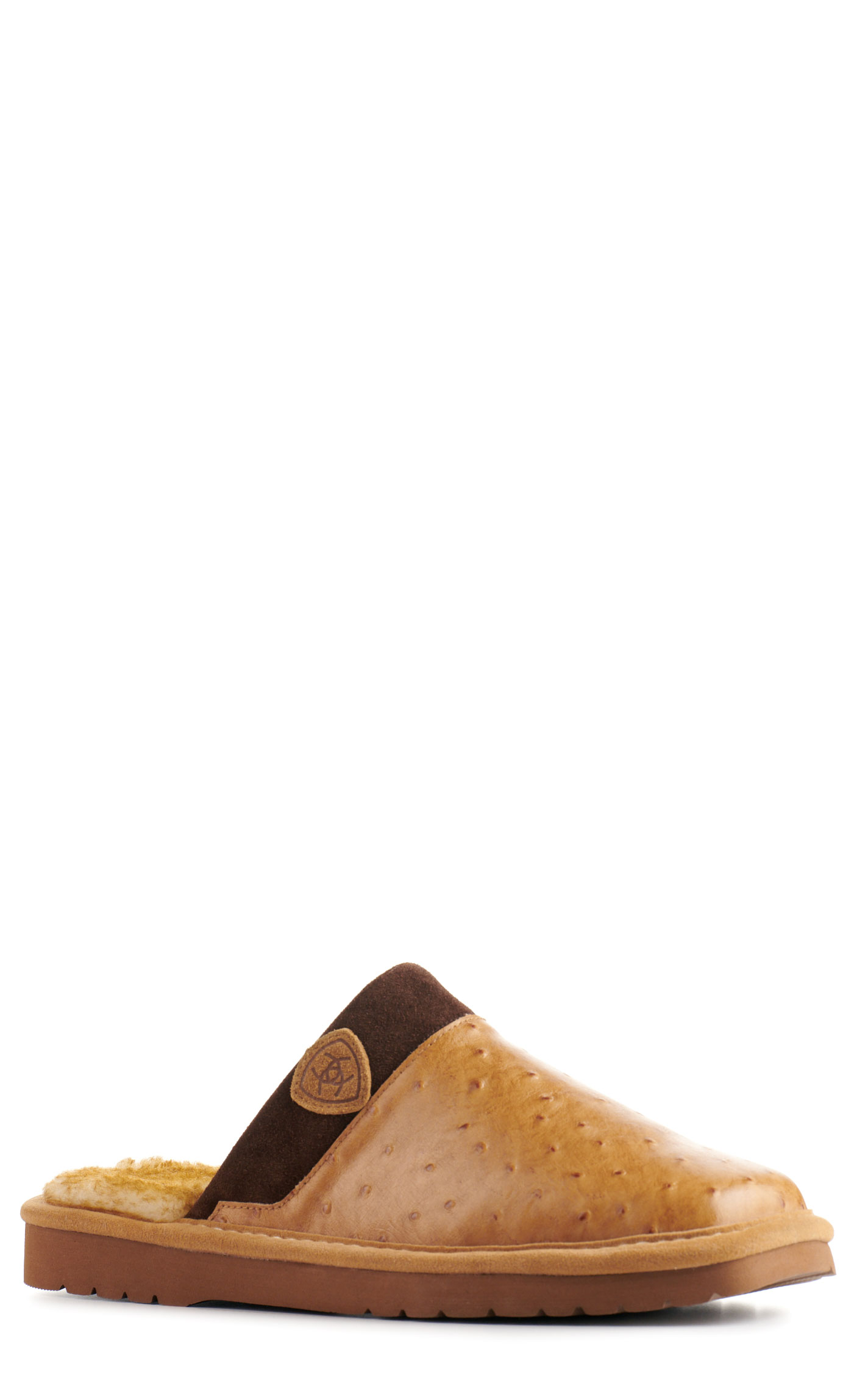 Ariat Men's Silversmith Tan Ostrich Print Slippers - Image 1