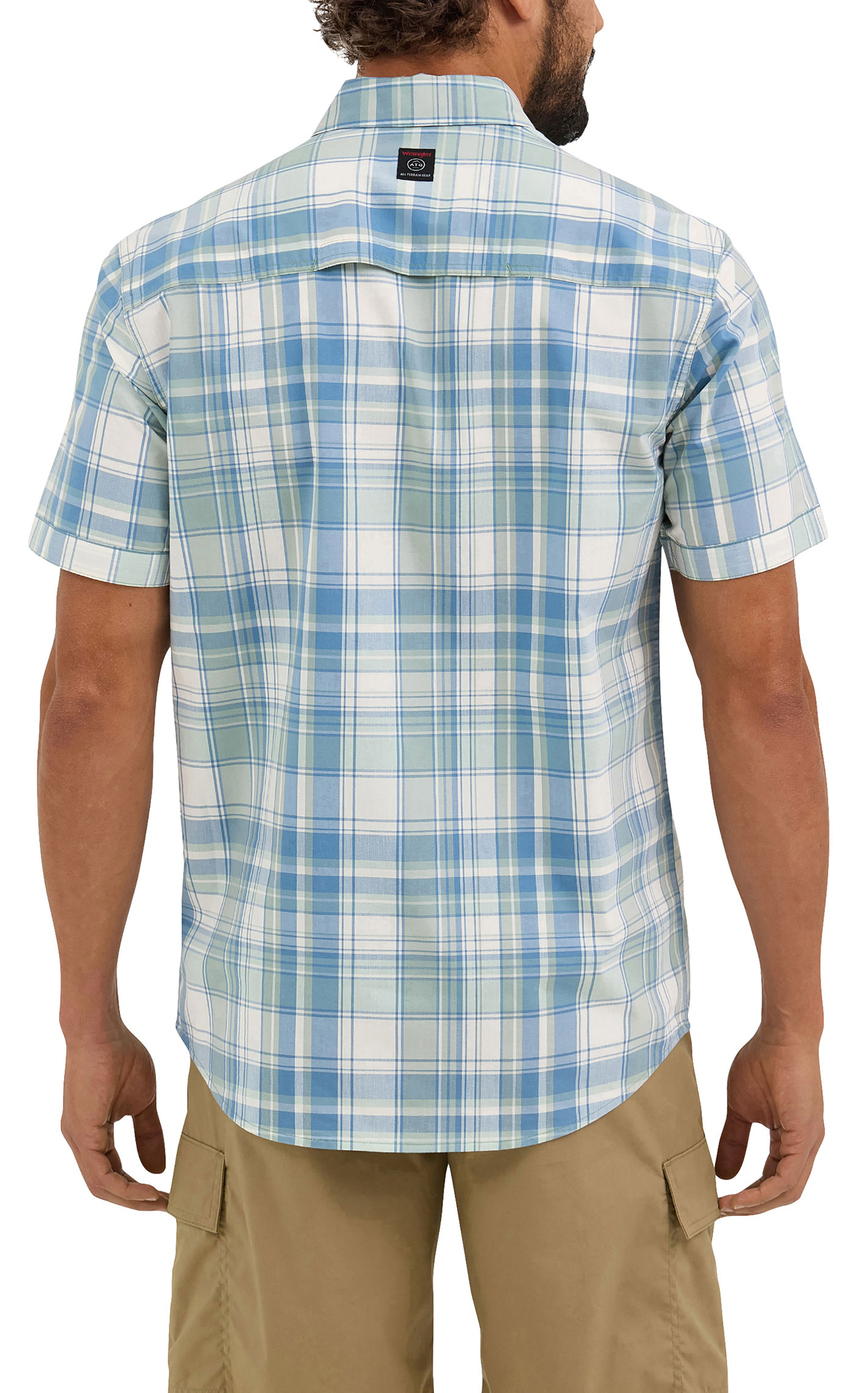 Wrangler ATG Men's Green Blue Plaid Western Shirt - Image 1