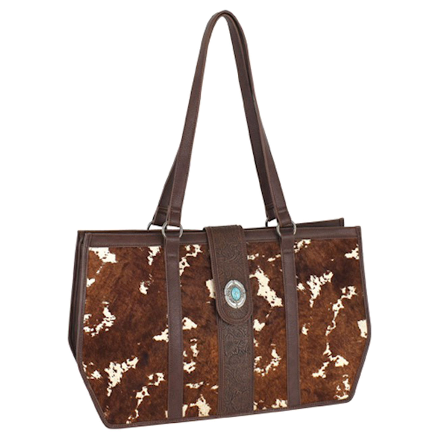 Tony Lama Chocolate & Cream Hair on Hide Western Tote - Image 1