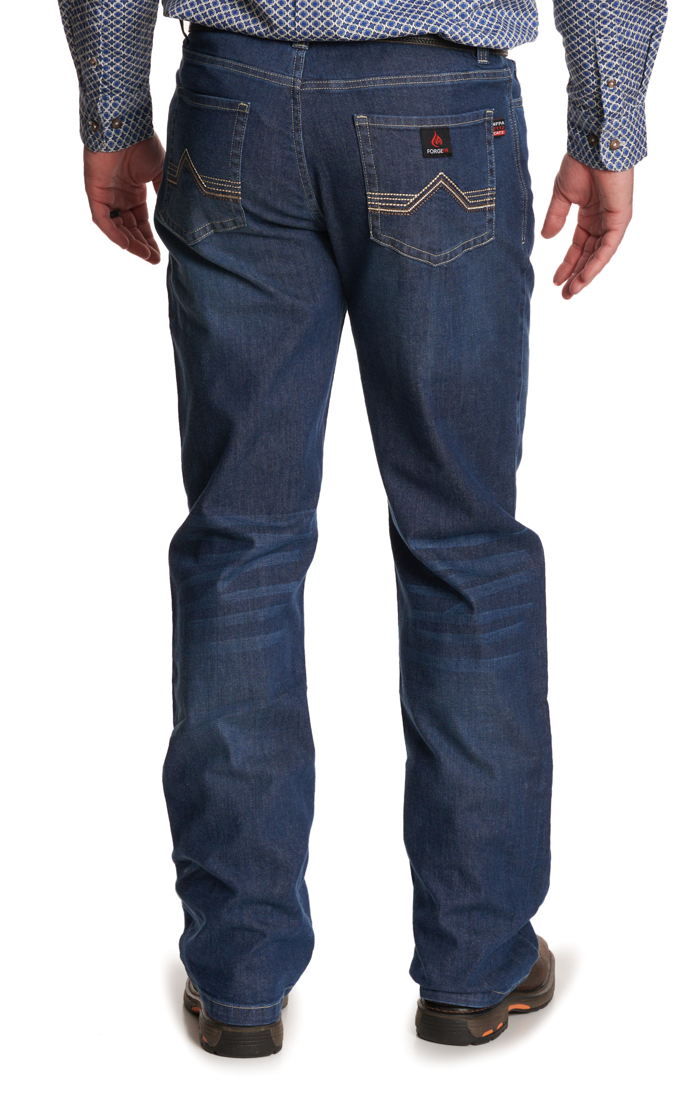 Forge Men's FR Medium Wash Relaxed Boot Cut Work Jeans - Image 1