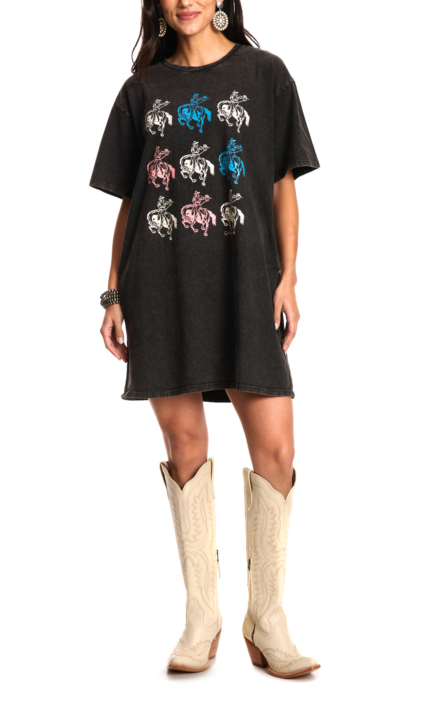 Southern Grace Women's Black Bronc Rider T-Shirt Dress - Image 1