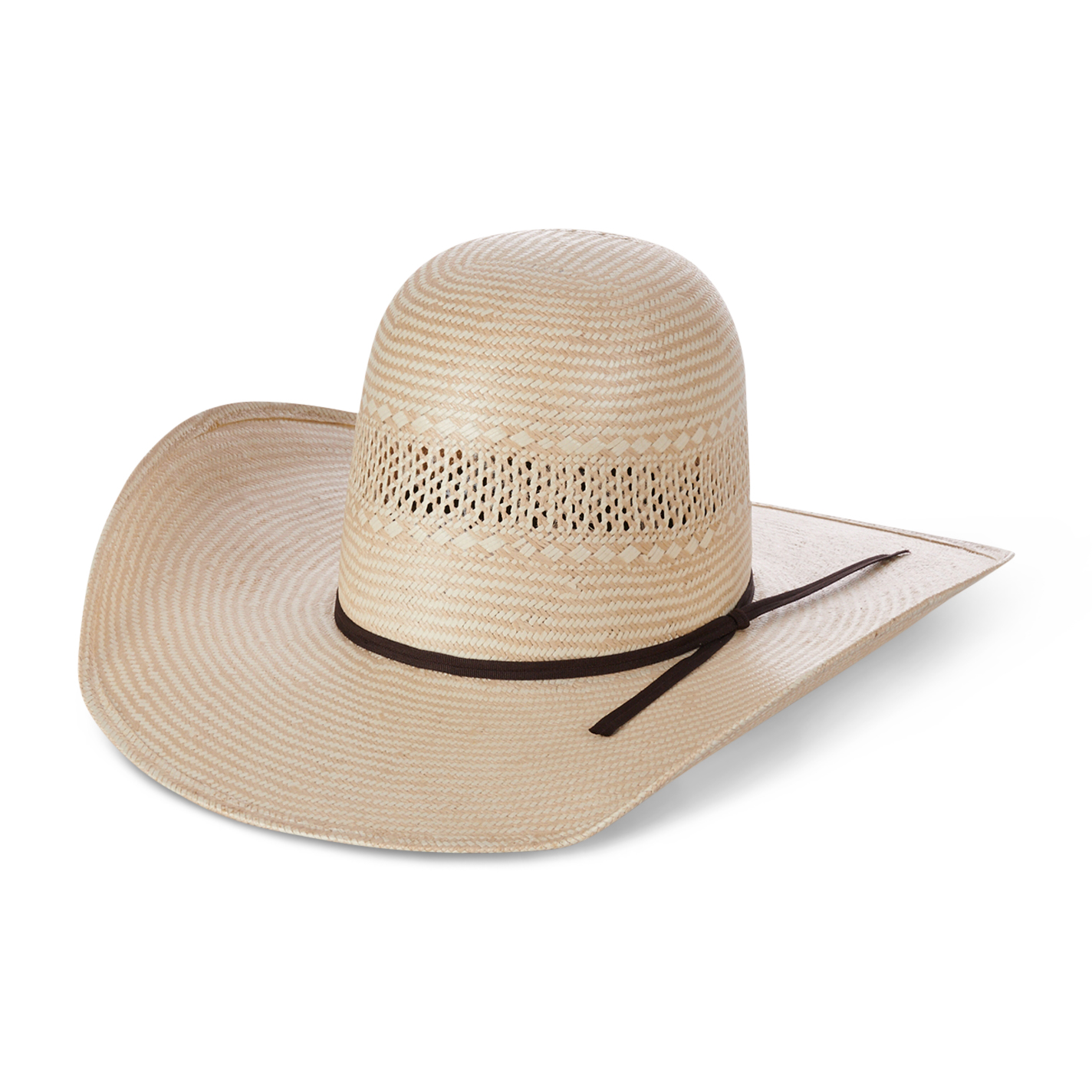Rodeo King Tan and Ivory Open Crown Hand Woven Shantung Straw Cowboy Hat - Image 1