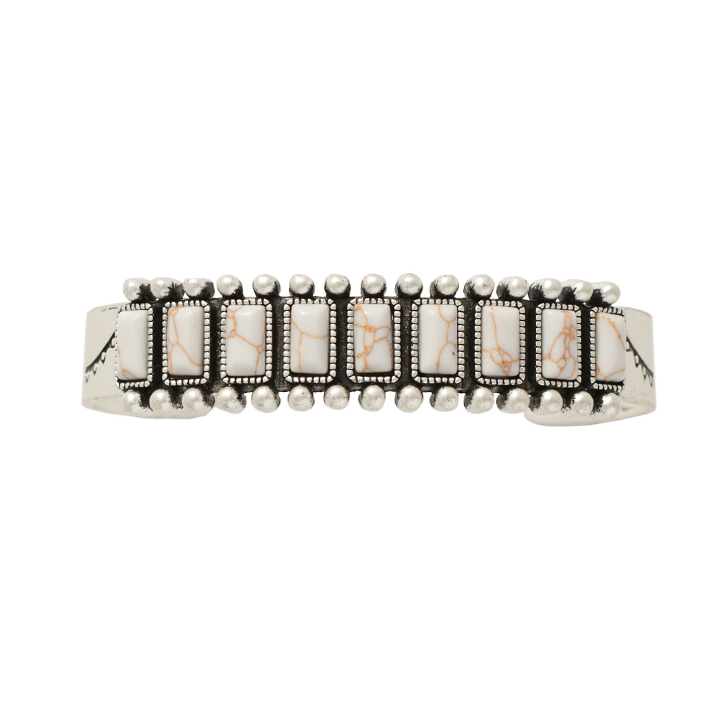 Rockin C Silver Beaded & White Stone Cuff Bracelet - Image 1