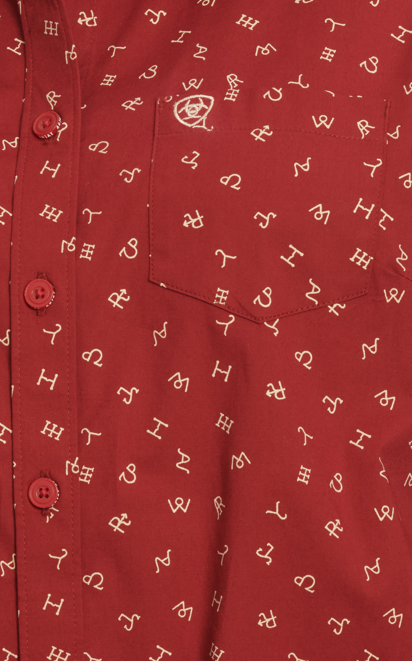 Ariat Women's Red & Khaki Cattle Brand Print Western Shirt - Image 1