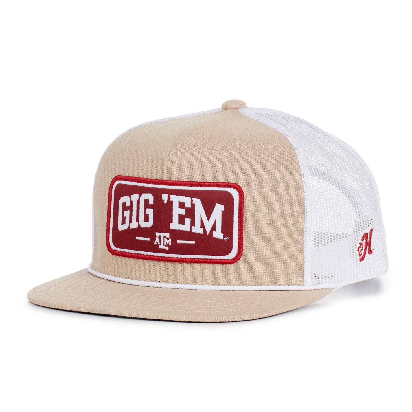 Hooey Collegiate Collection Tan & White A&M Gig 'Em Patch Curved Bill Cap - Image 1