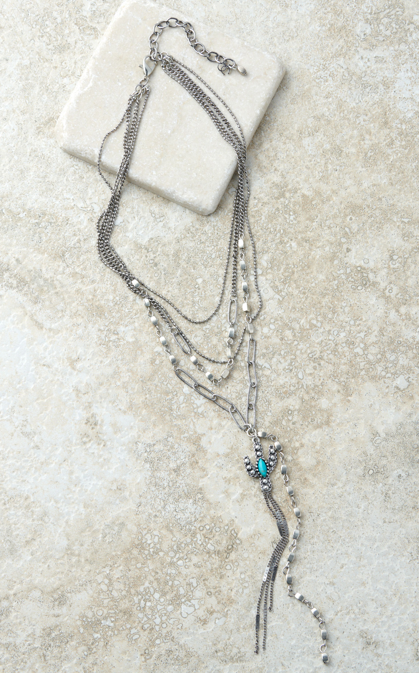 Cowgirl Confetti 4 Strand Silver Cactus & Chain Desert Rain Necklace - Image 2