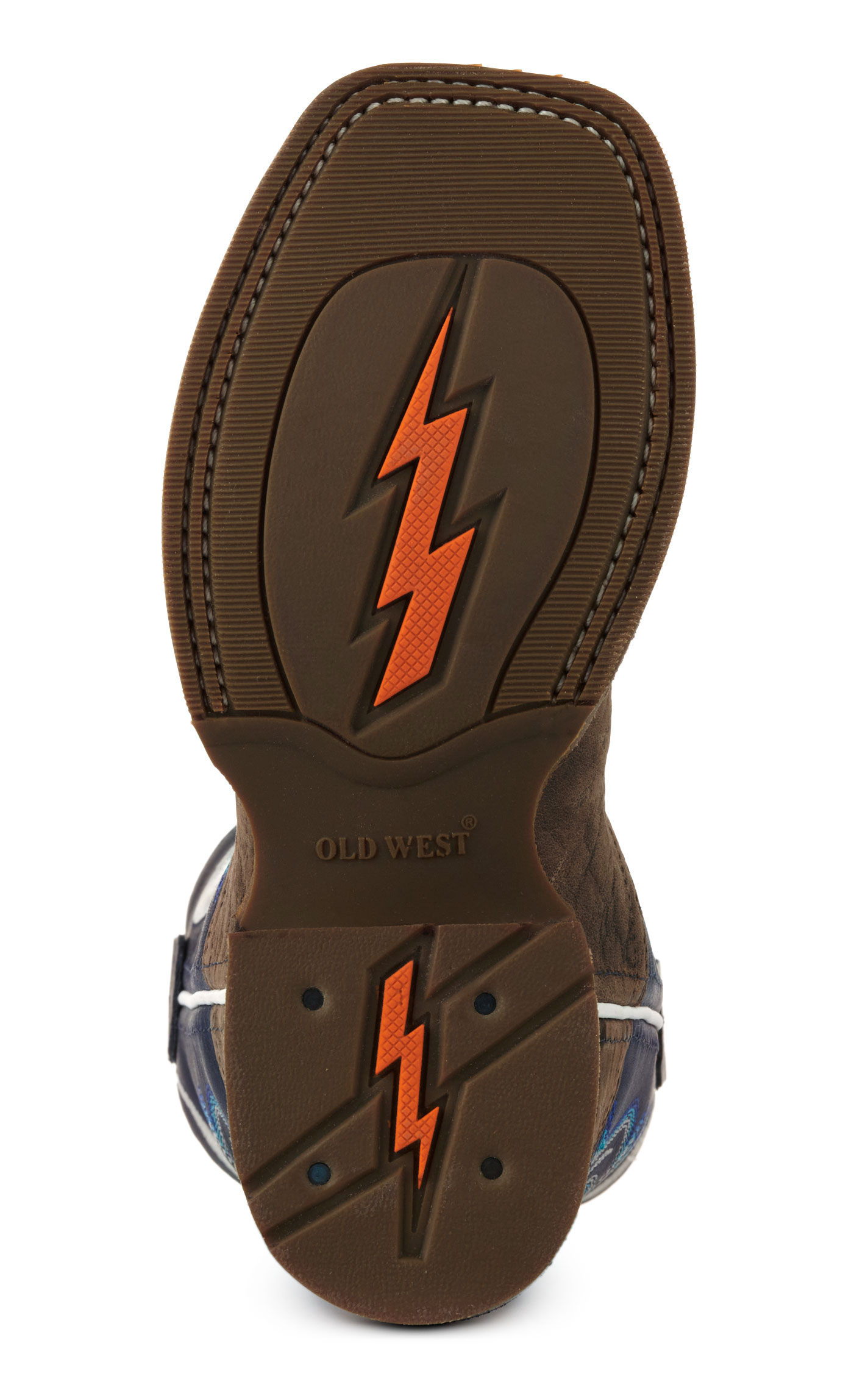 Old West Youth Dark Brown and Blue Wide Square Toe Cowboy Boots - Image 1