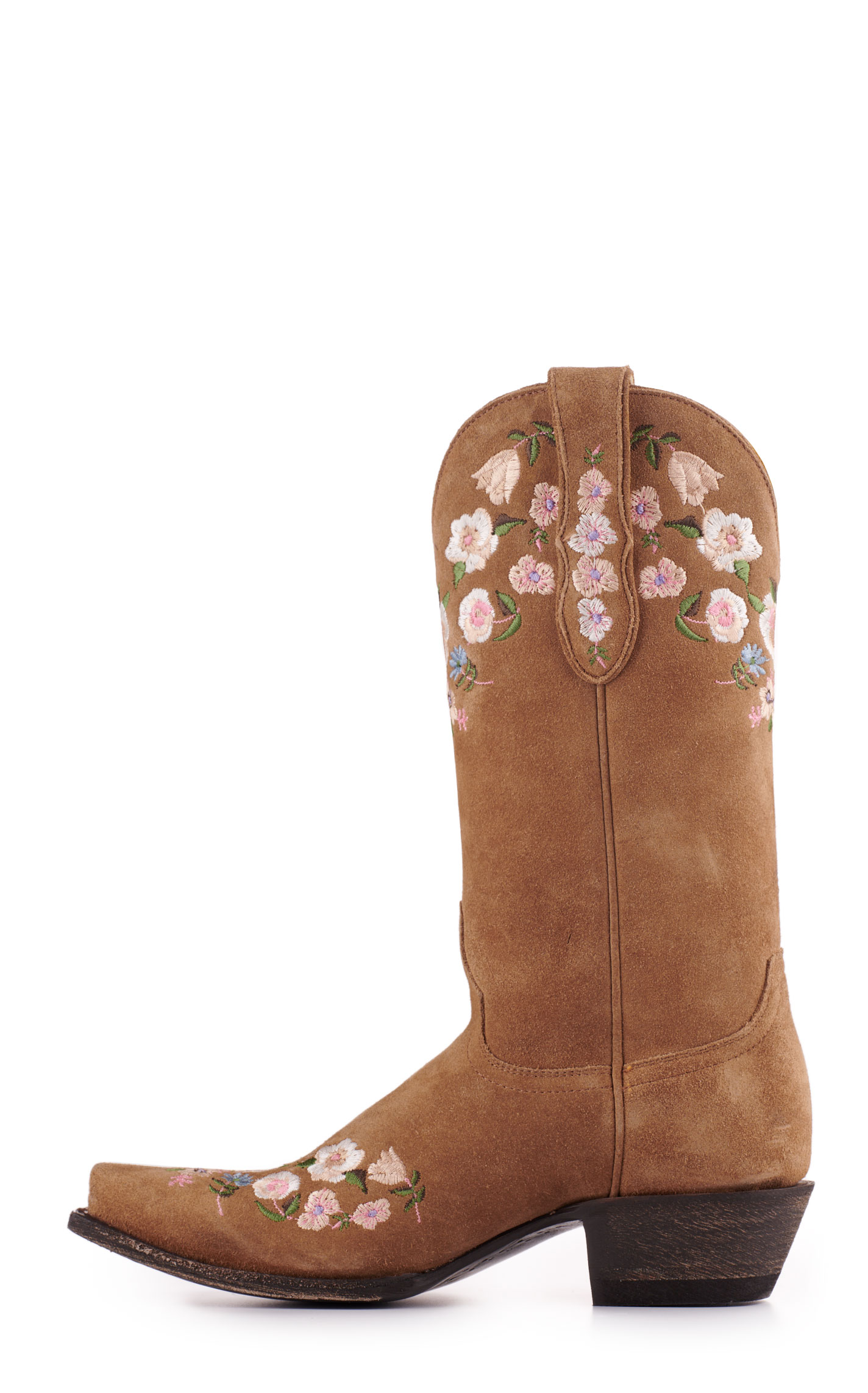 Cavender's Women's Brown Suede with Floral Embroidery Snip Toe Cowboy Boots - Image 1