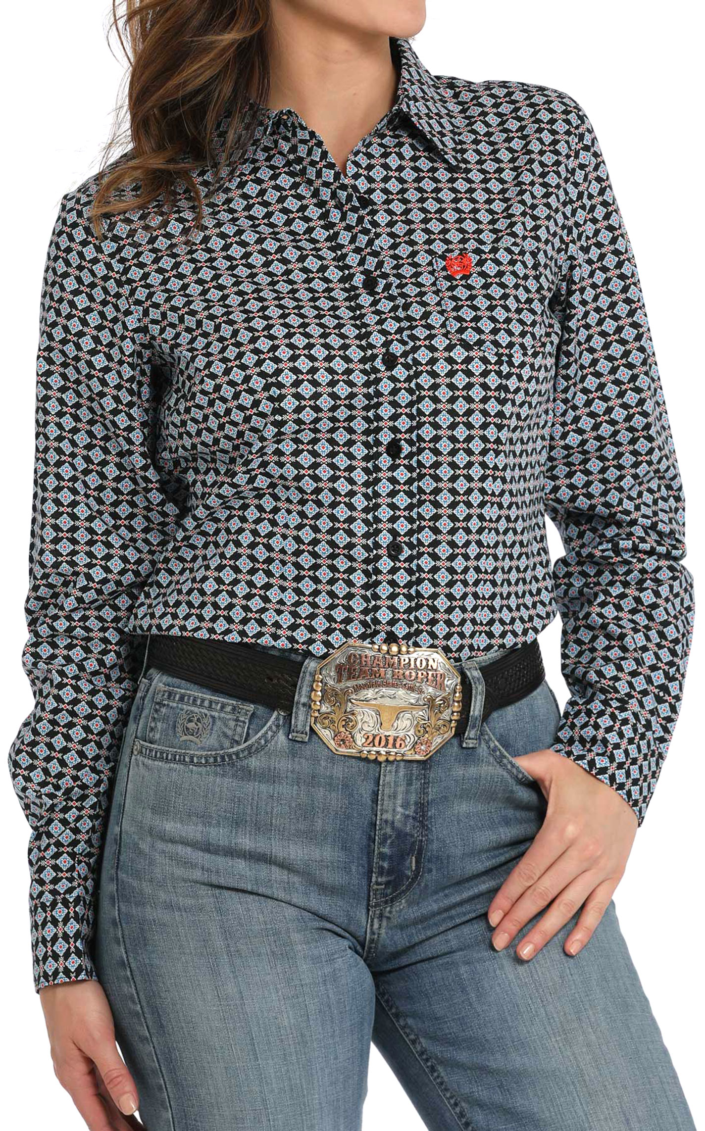Cinch Women's Black & Blue Geo Print Western Shirt - Image 1