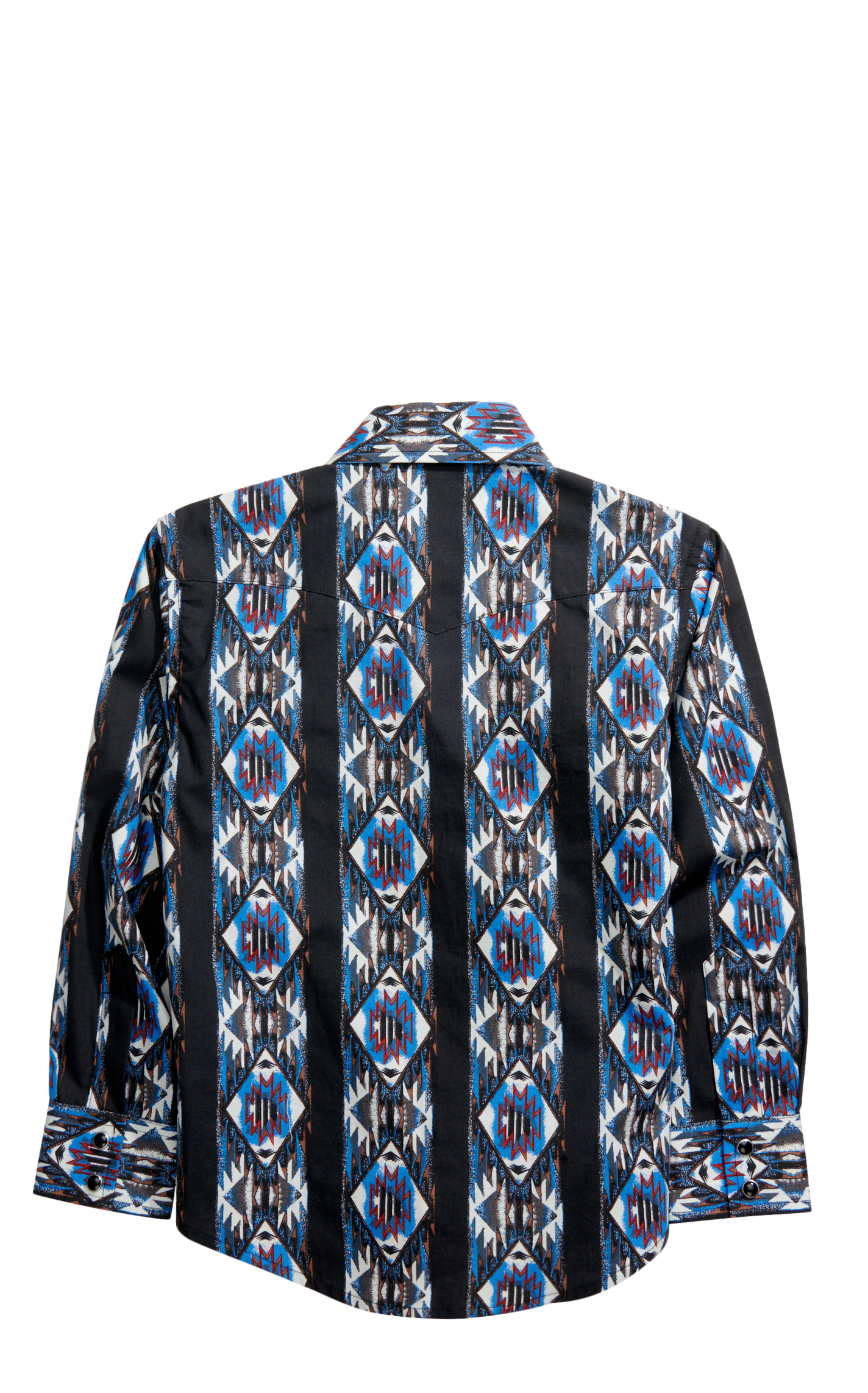 Wrangler Boy's Checotah Black & Blue Aztec Stripes Long Sleeve Western Shirt - Image 1