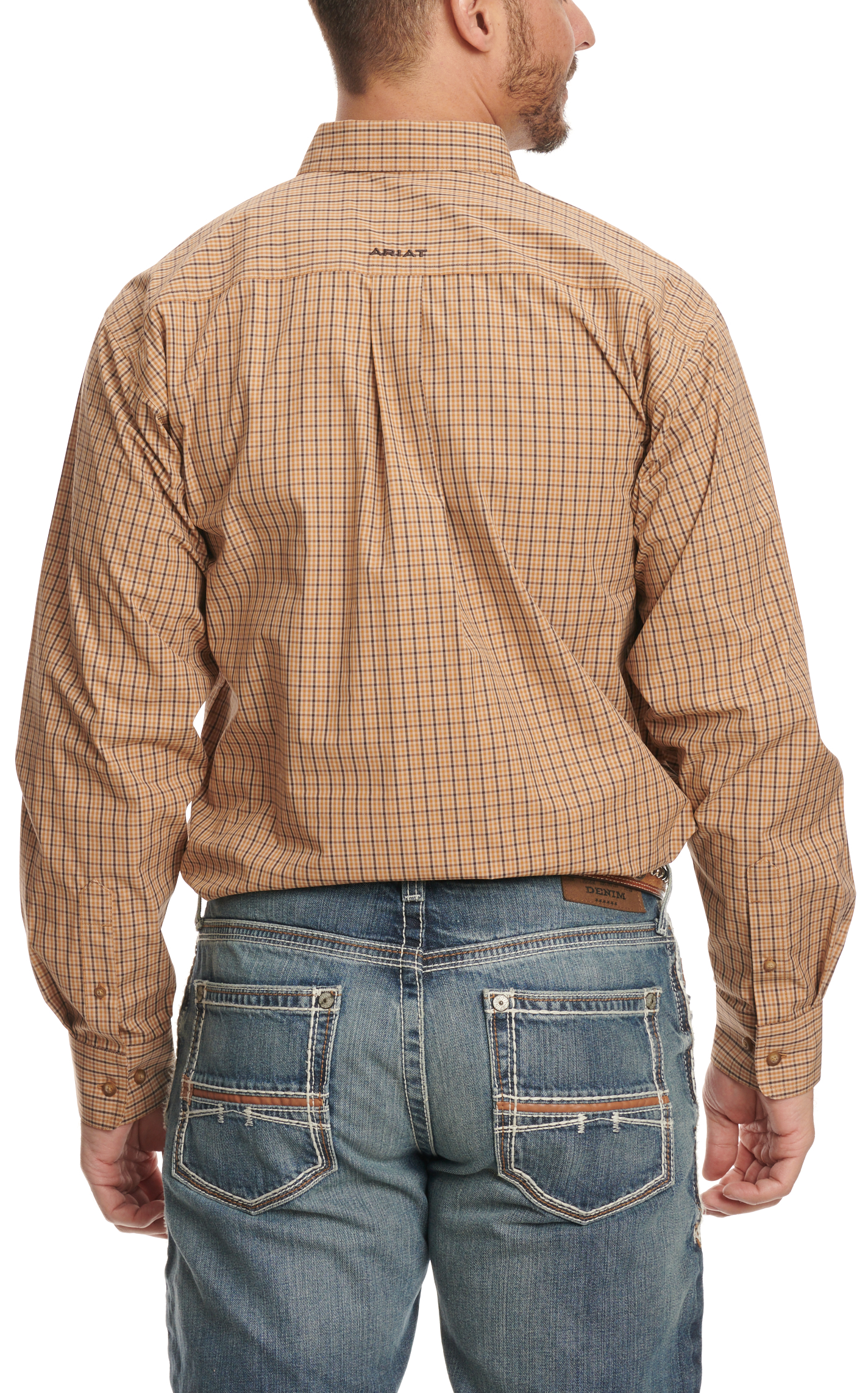 Ariat Pro Series Men's Cedar Black & Mustard Plaid Western Shirt - Image 1