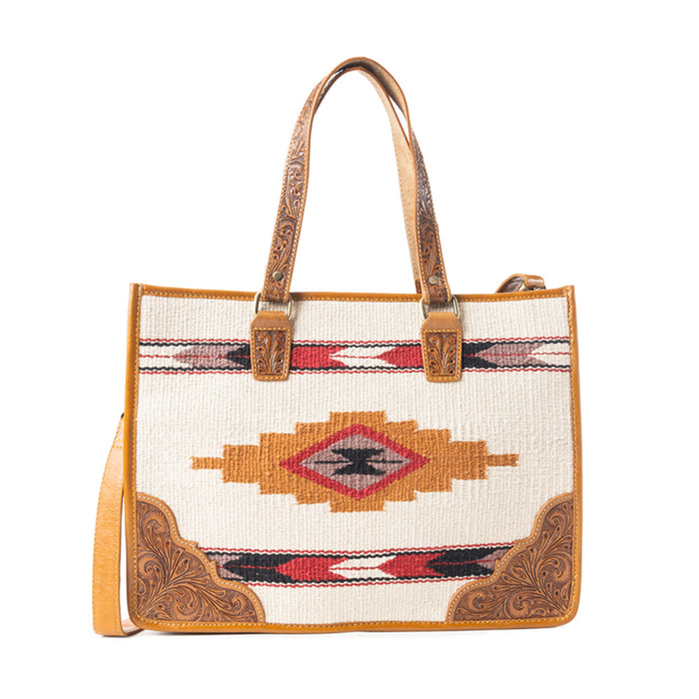 Myra Bag Cream Saddle Blanket & Leather Tote - Image 1