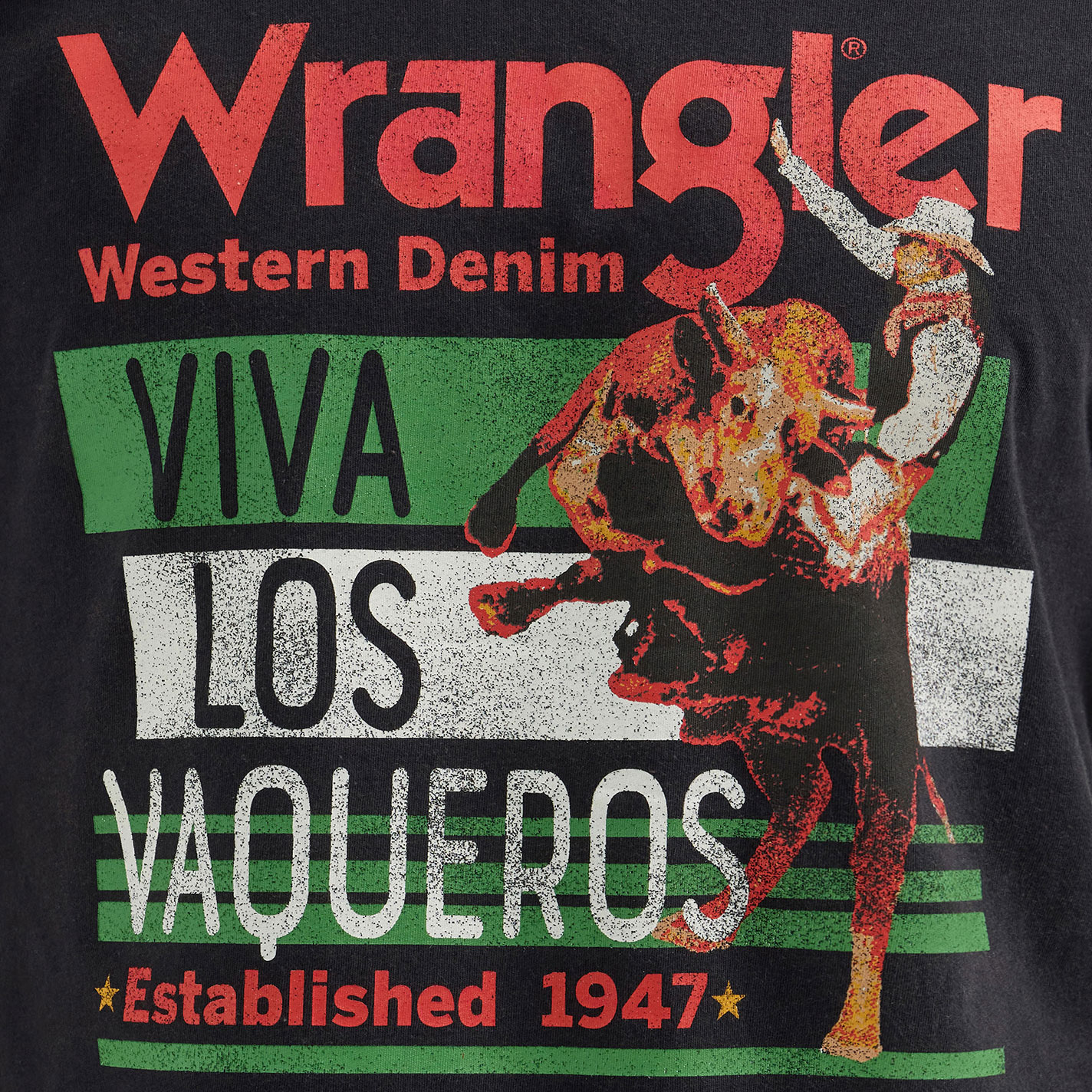 Wrangler Men’s Black Viva Los Vaqueros Graphic T-Shirt - Image 1