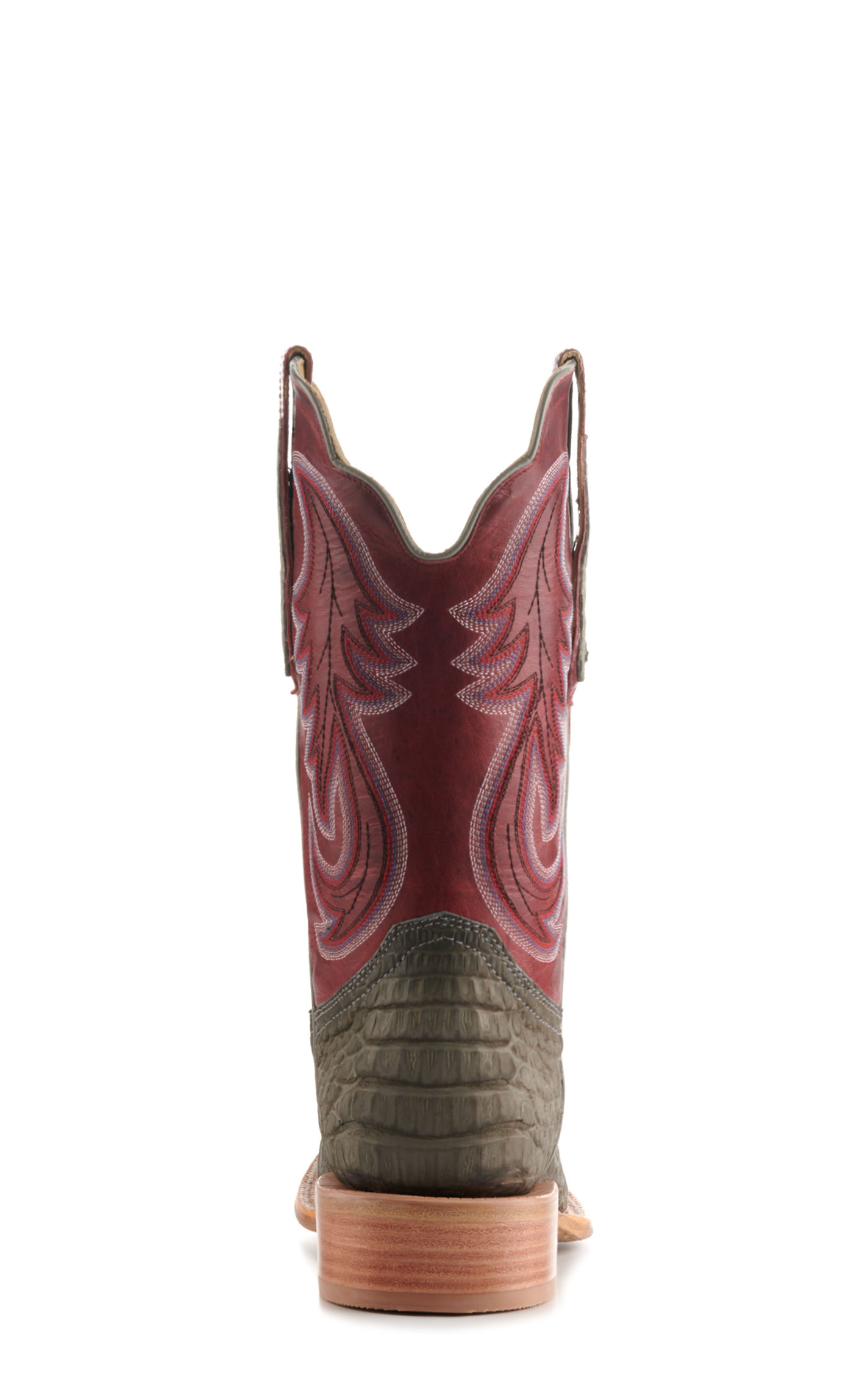R. Watson Men's Rose Red and Charcoal Sueded Caiman Hybrid Wide Square Toe Exotic Cowboy Boots - Image 1