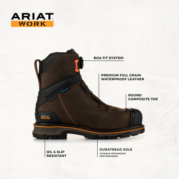 Ariat Men's Stump Jumper Dark Brown BOA Waterproof Round Composite Toe Lace Up Work Boots - Image 1