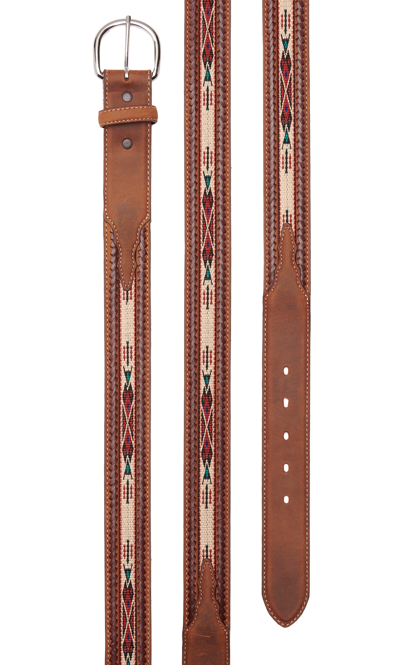 Tony Lama Men's Tan with Embroidered Aztec Pattern and Dark Brown Laced Edge Western Belt - Image 1
