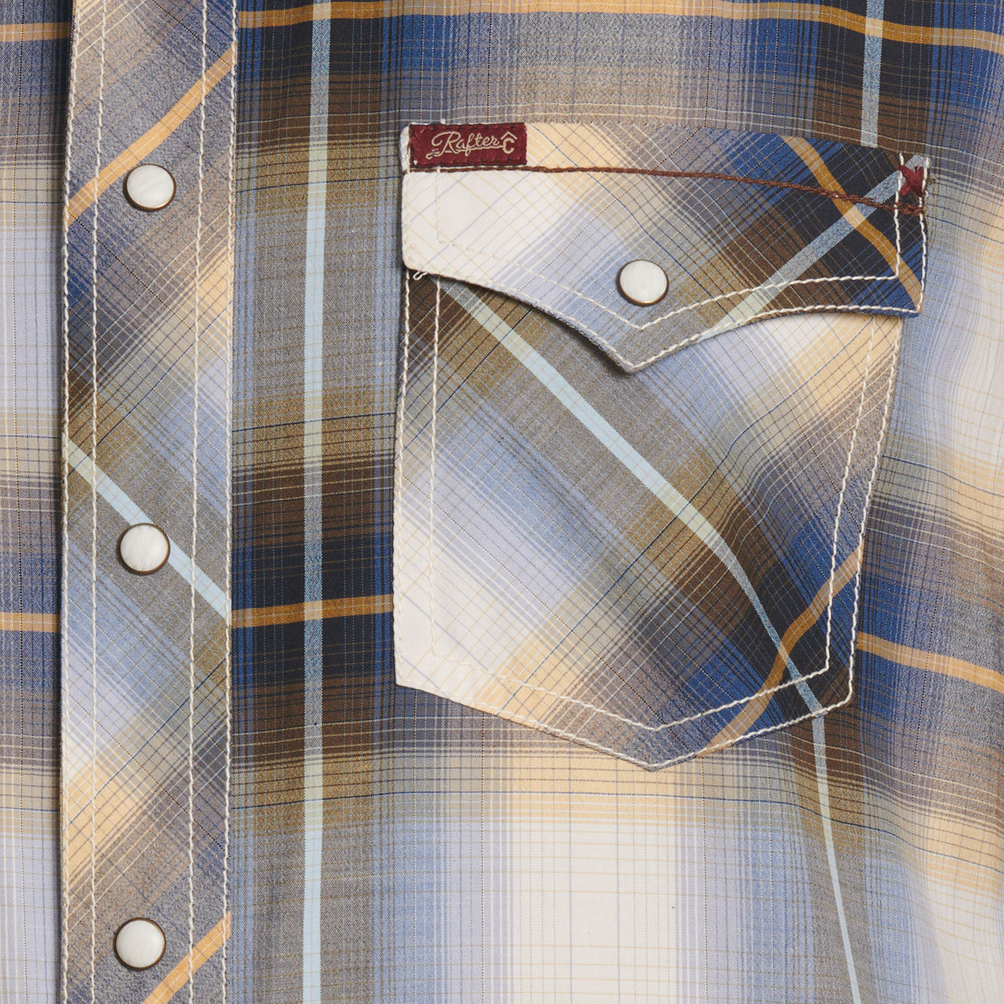 Rafter C Red Dirt Men's Blue Brown & Cream Plaid Western Shirt - Image 2
