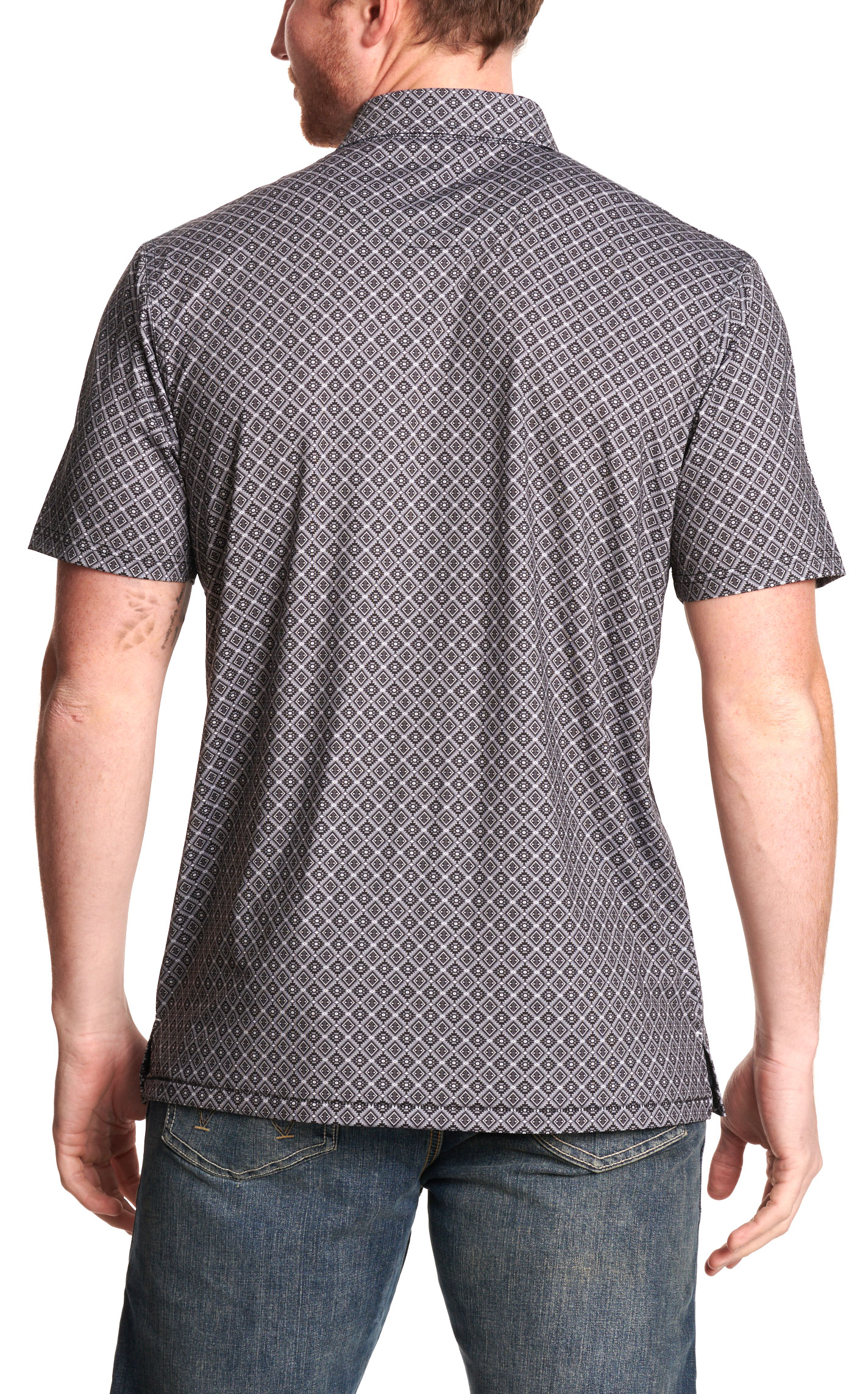 Rafter C Men's Charcoal Aztec Geo Polo Shirt - Image 1