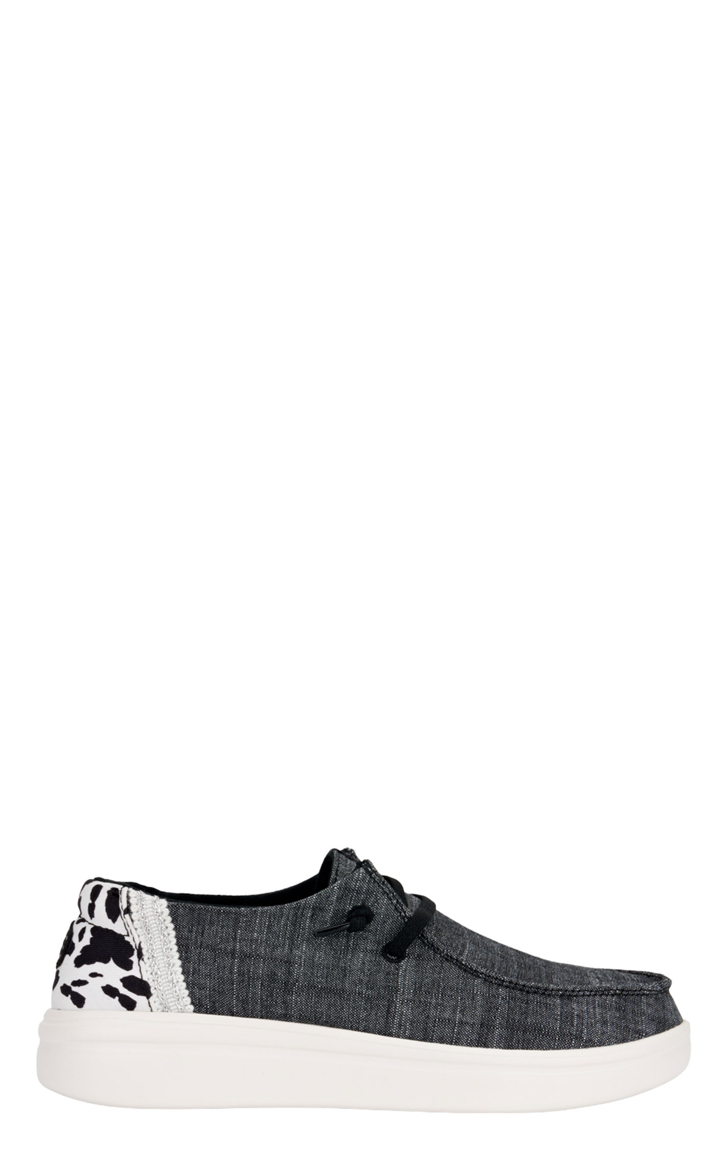 Hey Dude Women's Wendy Charcoal & Cow Print Moc Toe Casual Shoes - Image 1