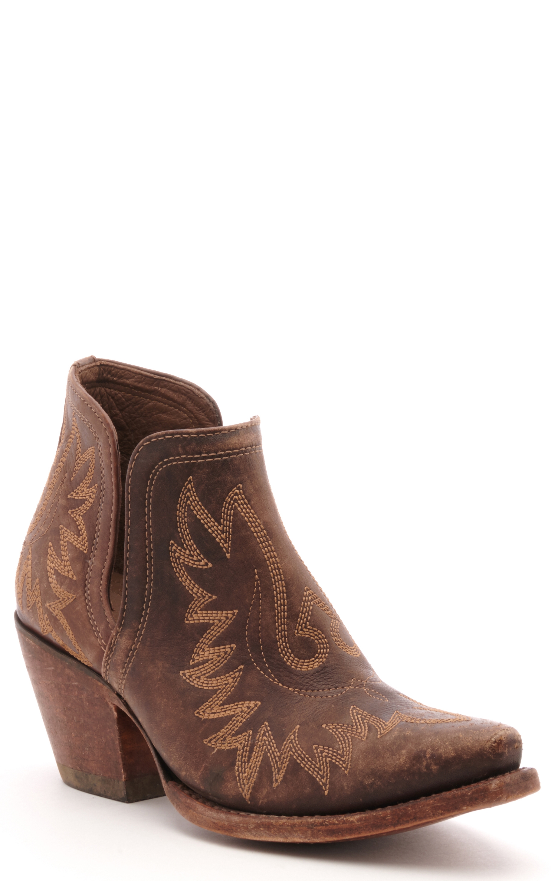 Ariat Women's Dixon Distressed Brown Snip Toe Cowboy Booties - Image 1