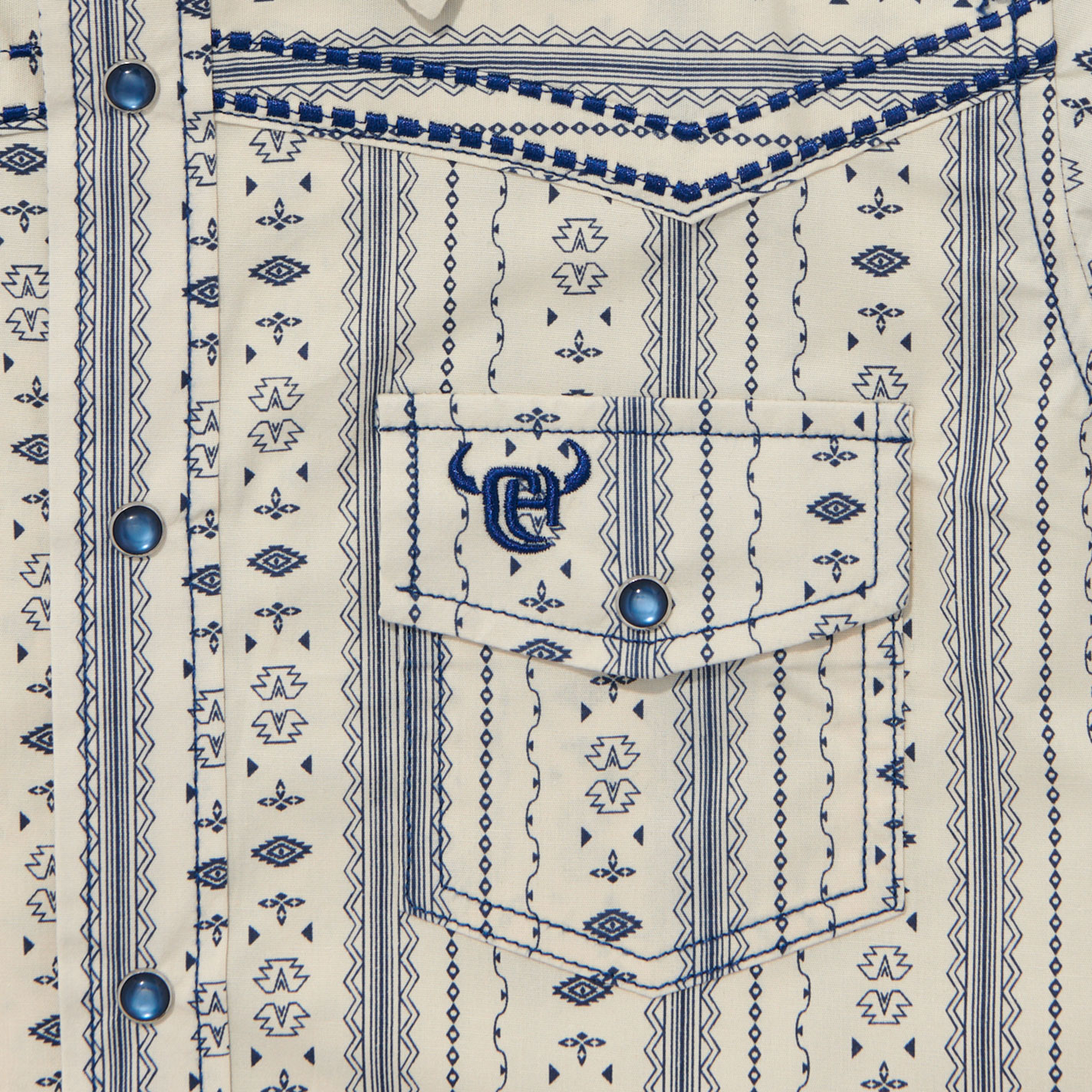 Cowboy Hardware Boy's Blue & White Striped Aztec Print Shirt - Image 1