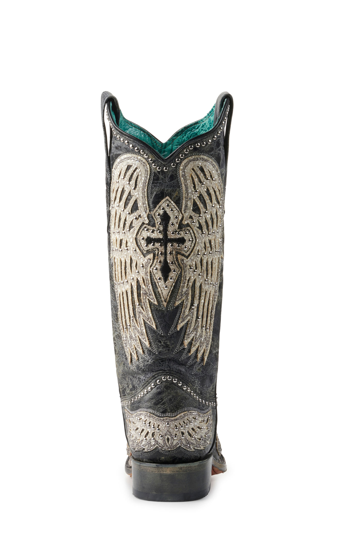 Corral Women's Distressed Black with Cross & Wings Square Toe Cowboy Boots - Image 1