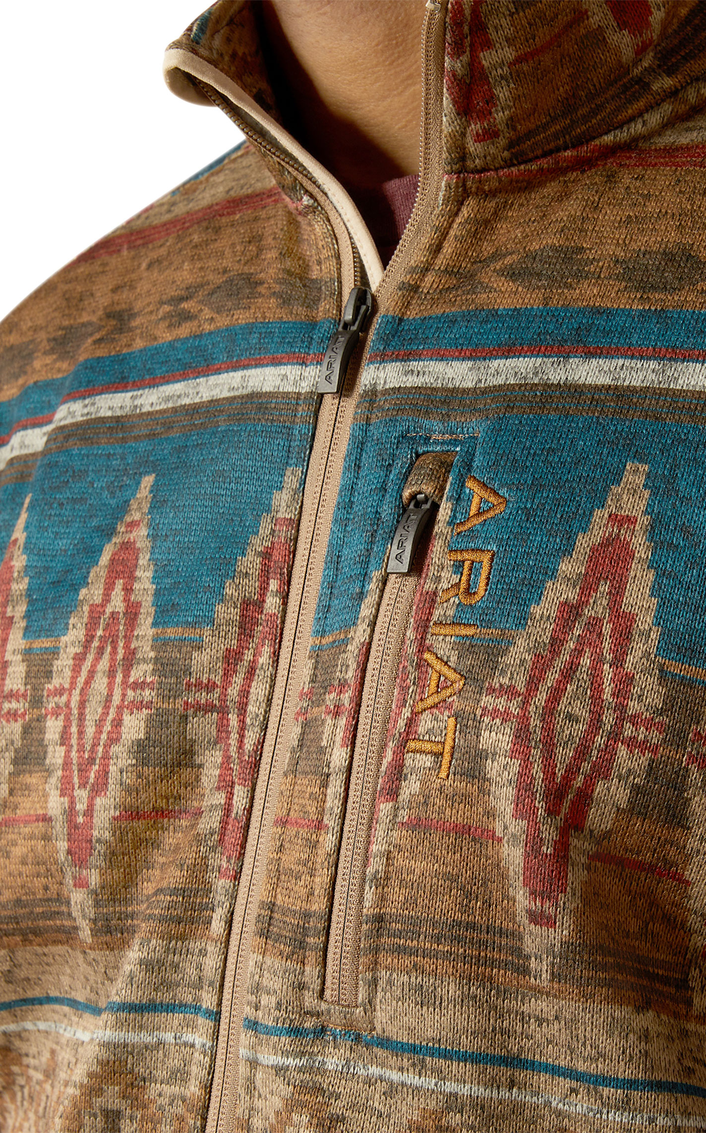 Ariat Men's Caldwell Brindle Coffee & Blue Aztec Print Sweater Jacket - Image 1
