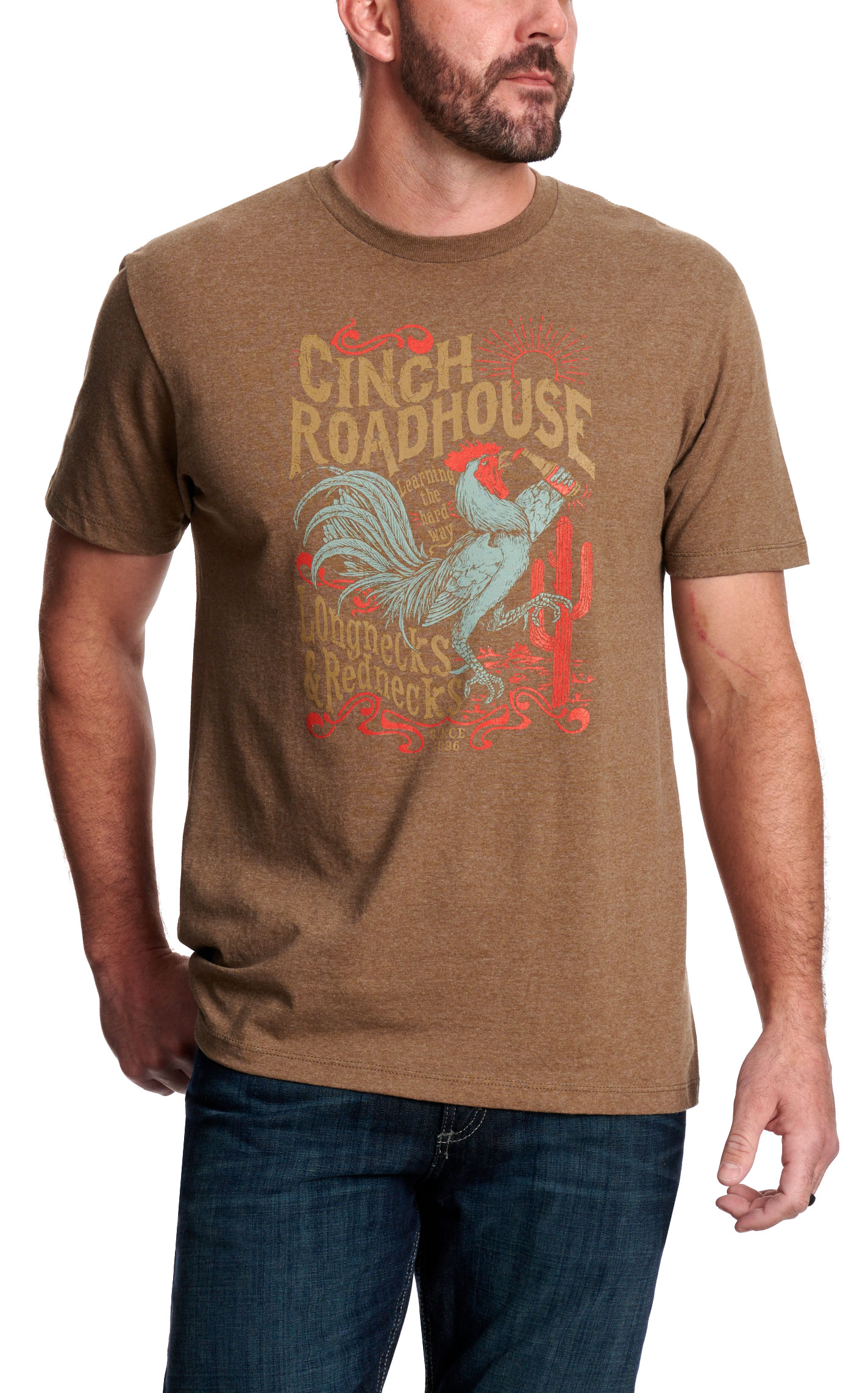 Cinch Men's Tree-Bark Brown Longneck & Rednecks Logo Graphic T-Shirt - Image 1