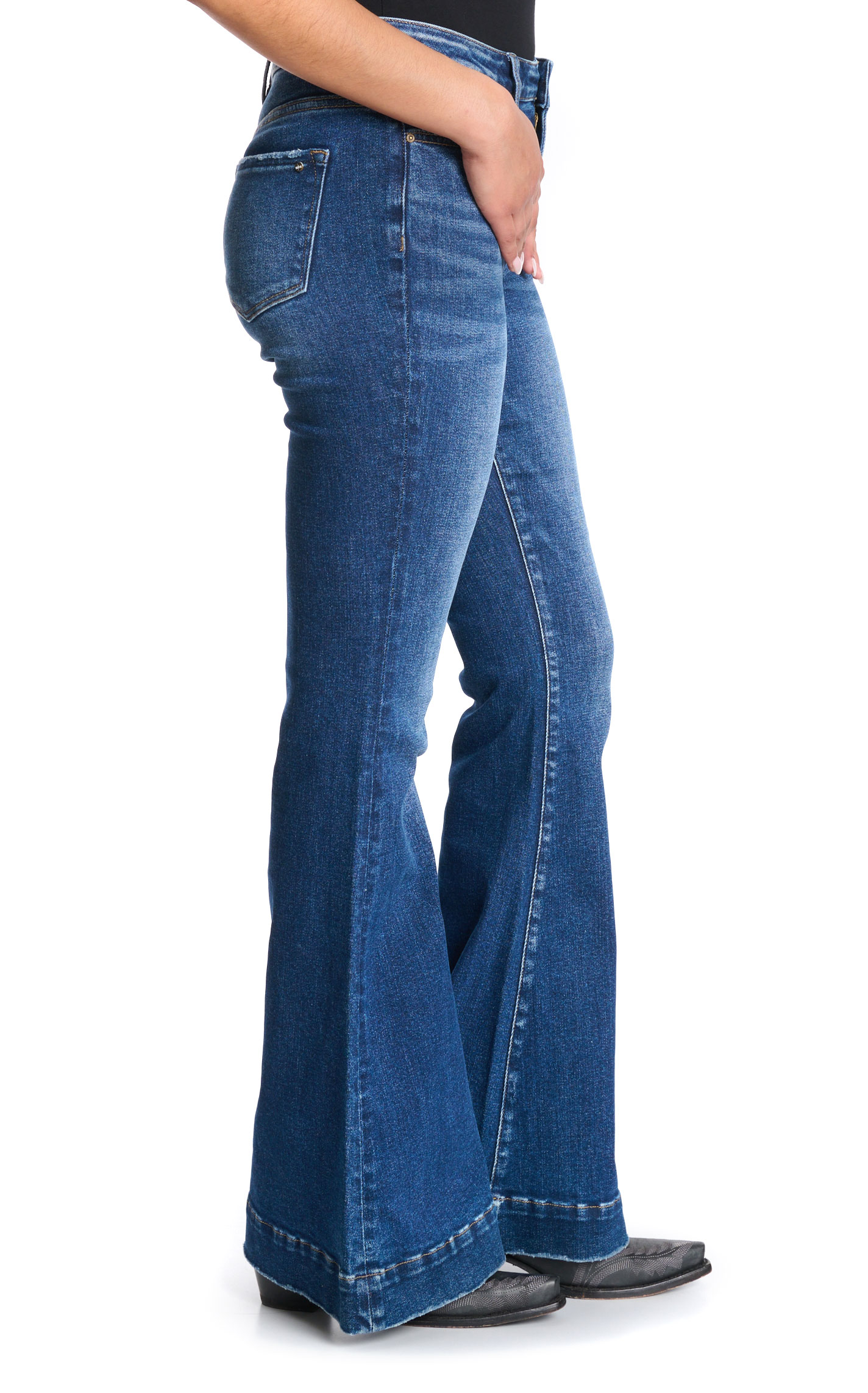Mica Women's Dark Wash Distressed Trouser Flare Leg Jeans - Plus Sizes - Image 1