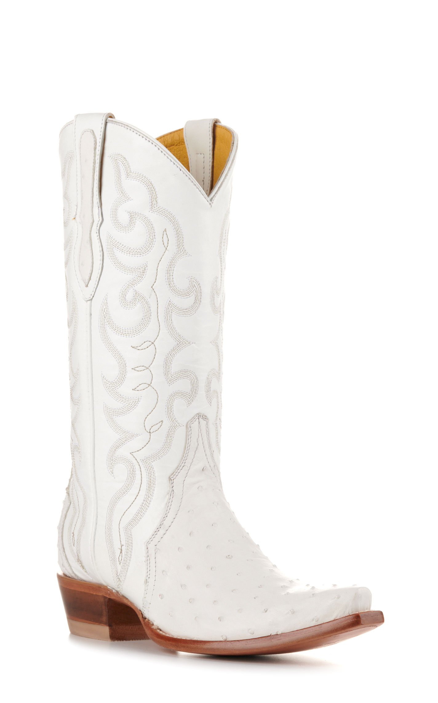 Cavender’s Women’s Full Quill Ostrich White Exotic Snip Toe Cowboy Boots - Image 1