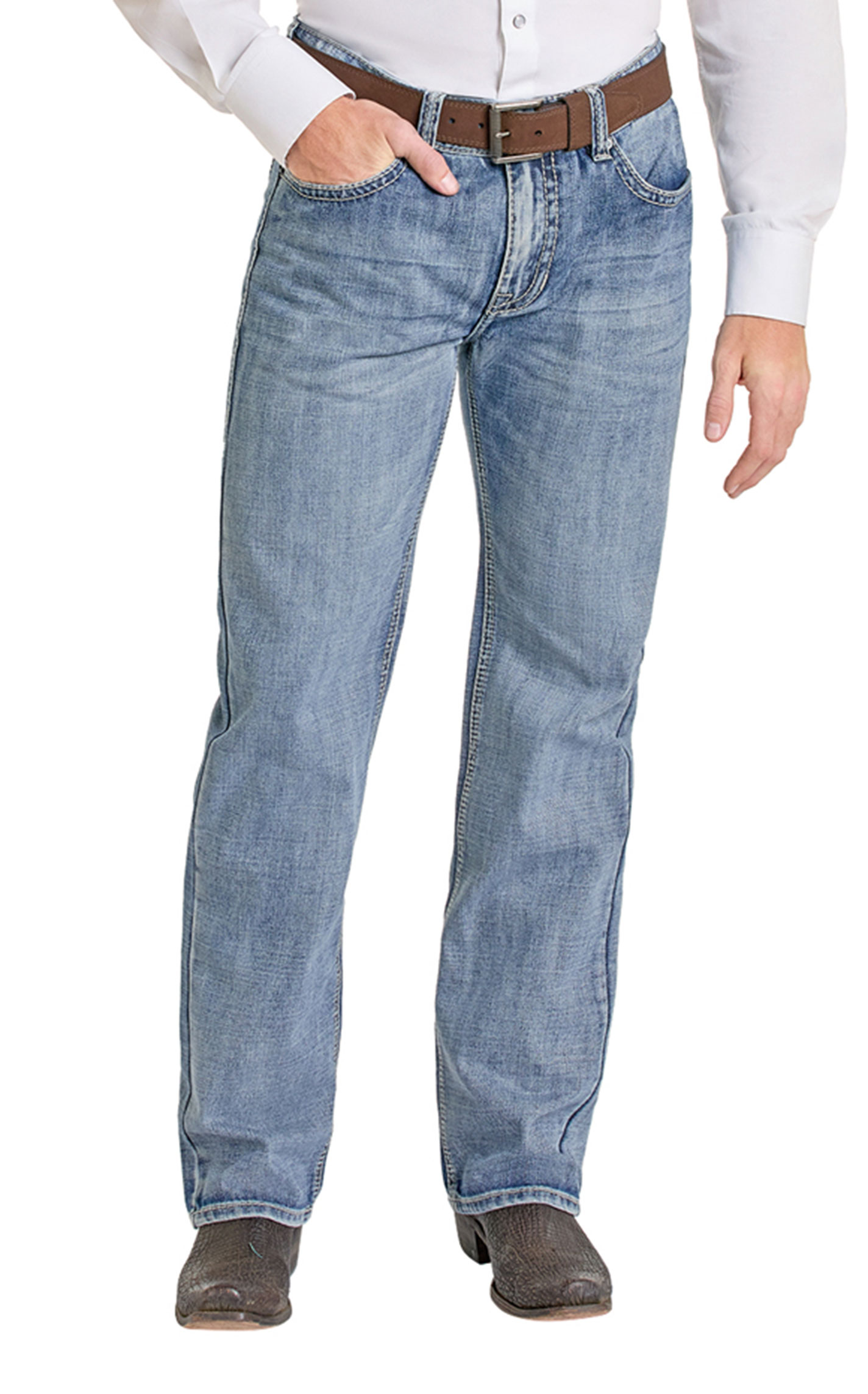 Rock & Roll Denim Men's Light Wash Double Barrel Straight Jeans - Image 1
