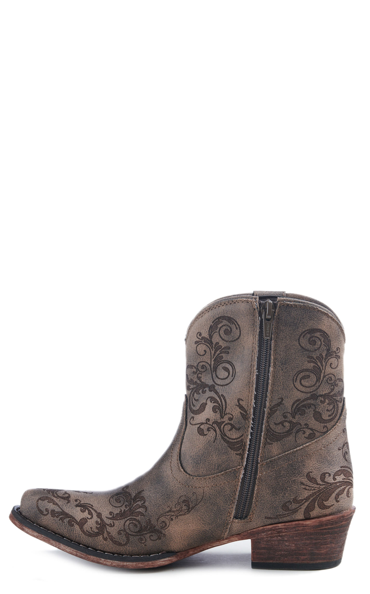 Roper Women's Brown Laser Print Snip Toe Cowboy Booties - Image 1