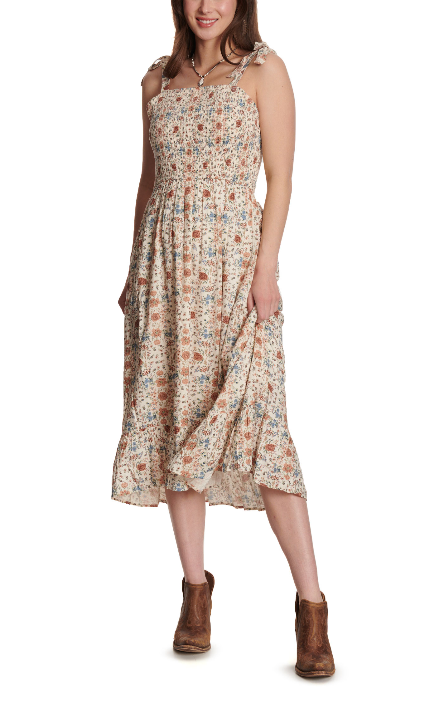 Cotton & Rye Women's Cream Smocked Floral Print Dress - Image 3