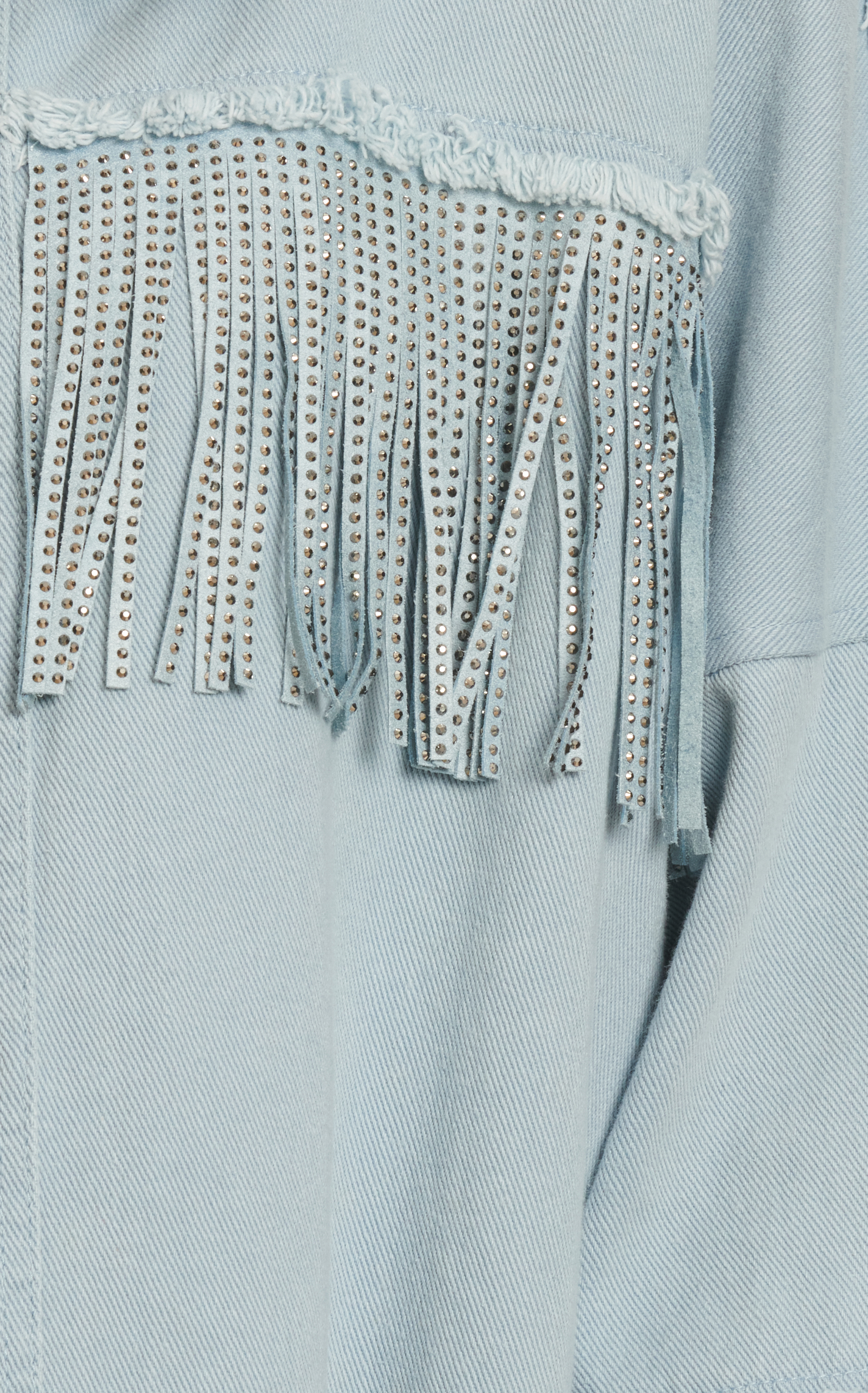 Rockin' C Women's Light Blue with Rhinestone Fringe Drop Shoulder Jacket - Image 1