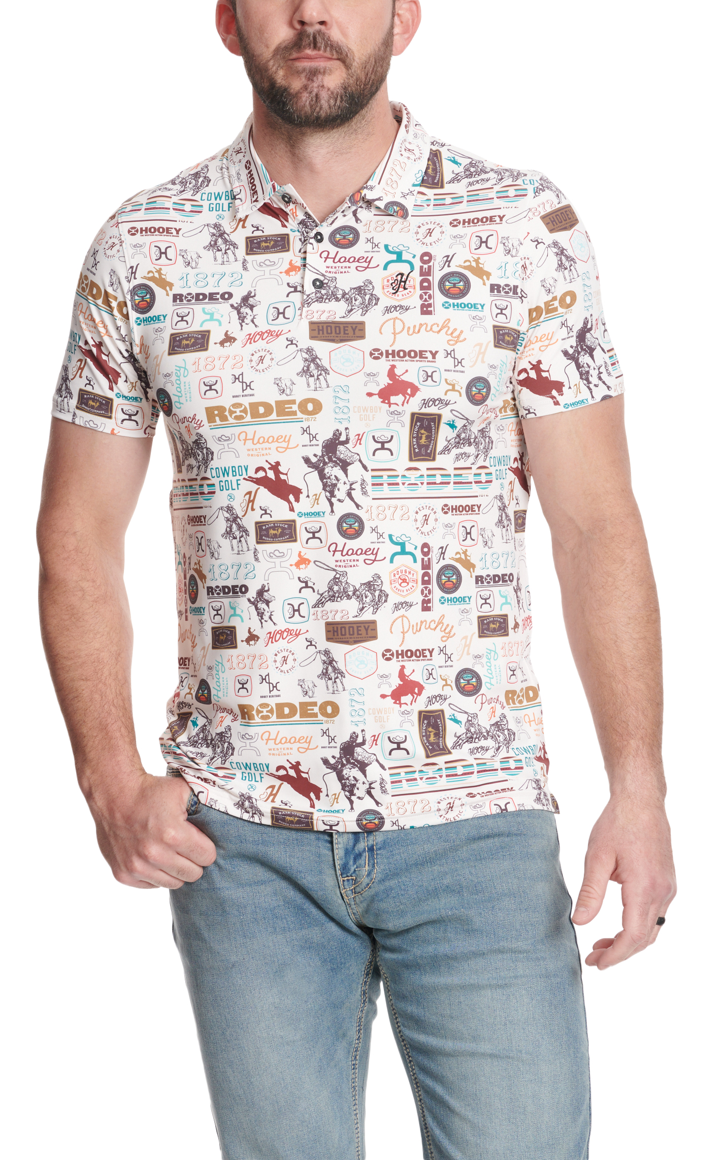 Hooey Men's Cream & Rodeo Logo Print Short Sleeve Weekender Polo Shirt - Image 1