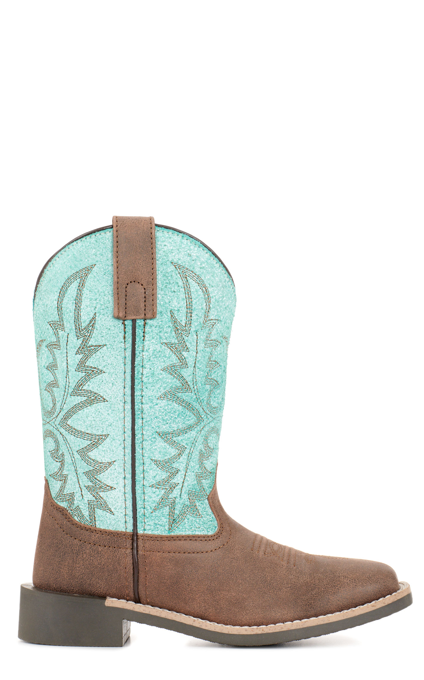 Smoky Mountain Kids' Rustic Rider Dark Brown and Turquoise Wide Square Toe Cowboy Boots - Image 1