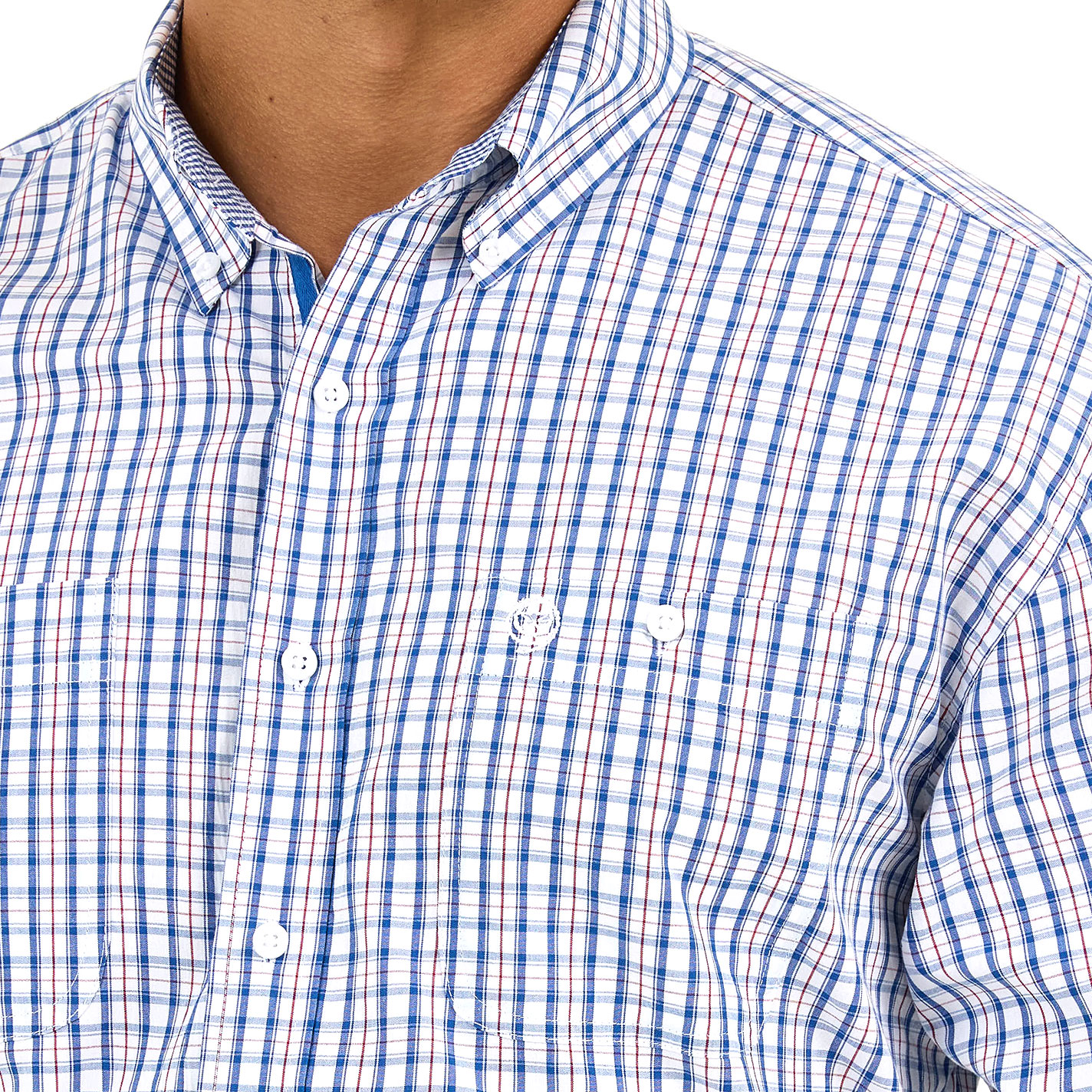 Wrangler Men's George Strait Collection Plaid Blue & Red Western Shirt - Image 1