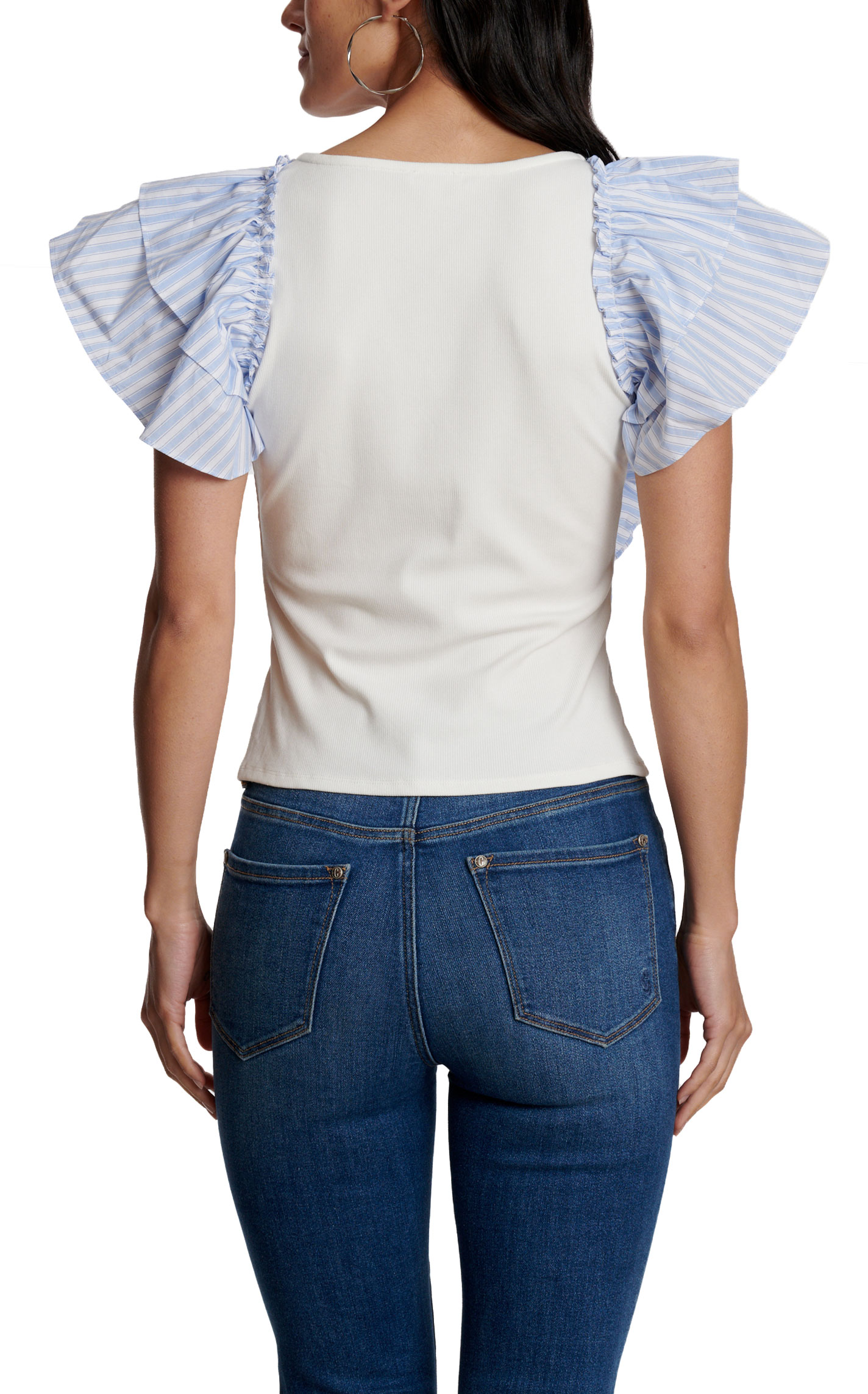Rockin C Women's White & Blue Striped Ruffle Top - Image 3